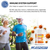 MgSport ZMA, detalle de ingredientes B6 y B9 para apoyo metabólico y recuperación.
