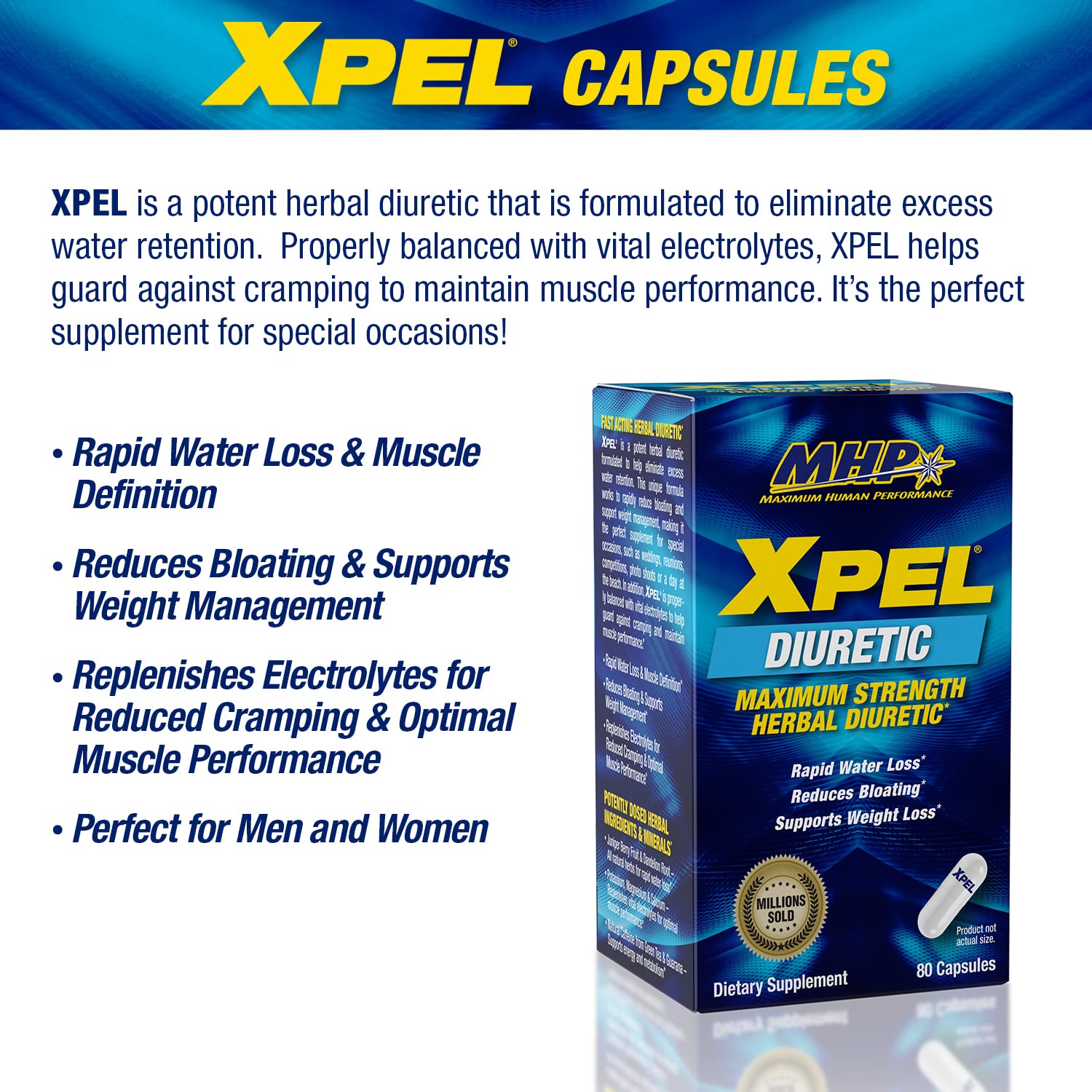 MHP Xpel caja frontal con etiqueta y fórmula herbal