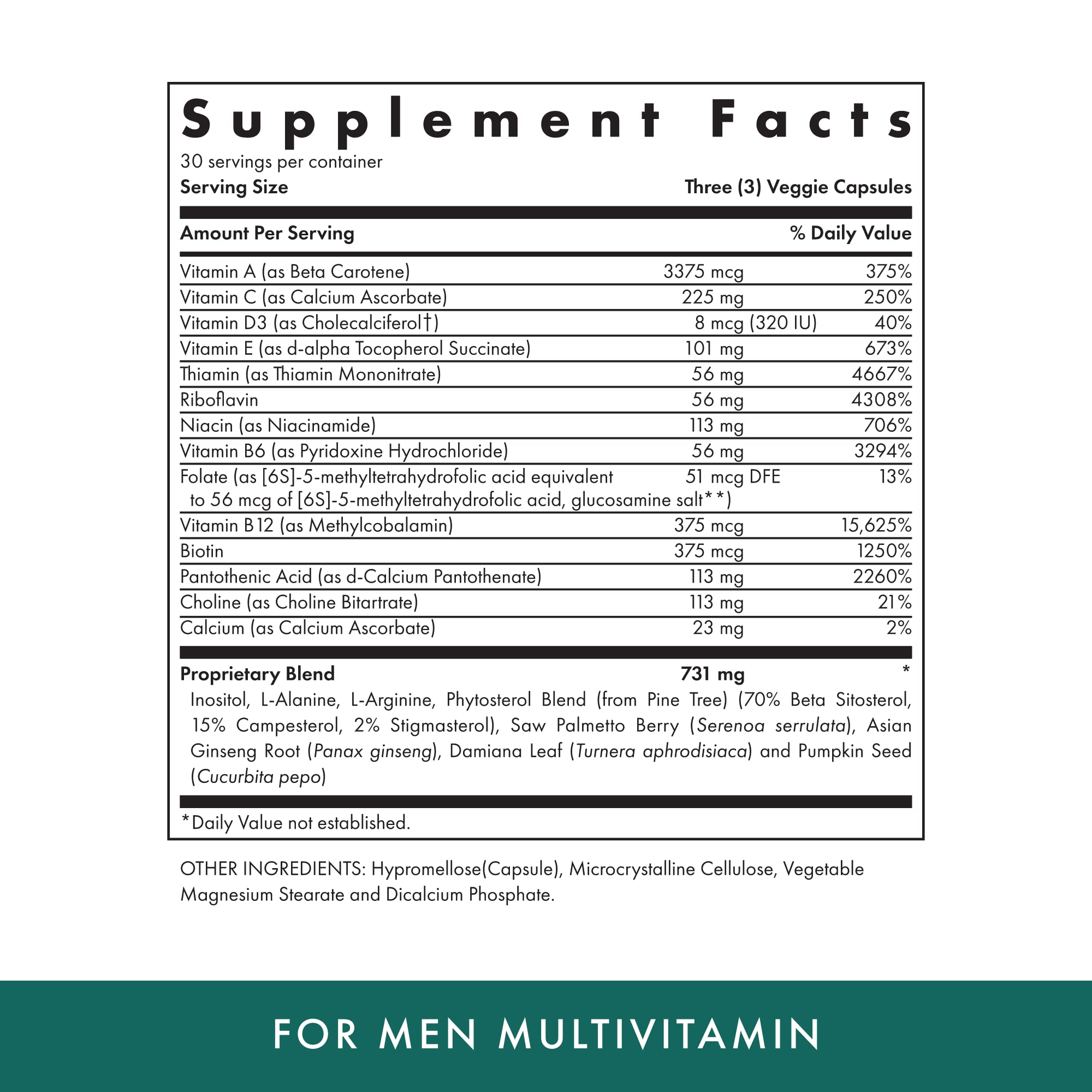 MICHAEL'S complemento nutricional para hombres, etiqueta clara de ingredientes