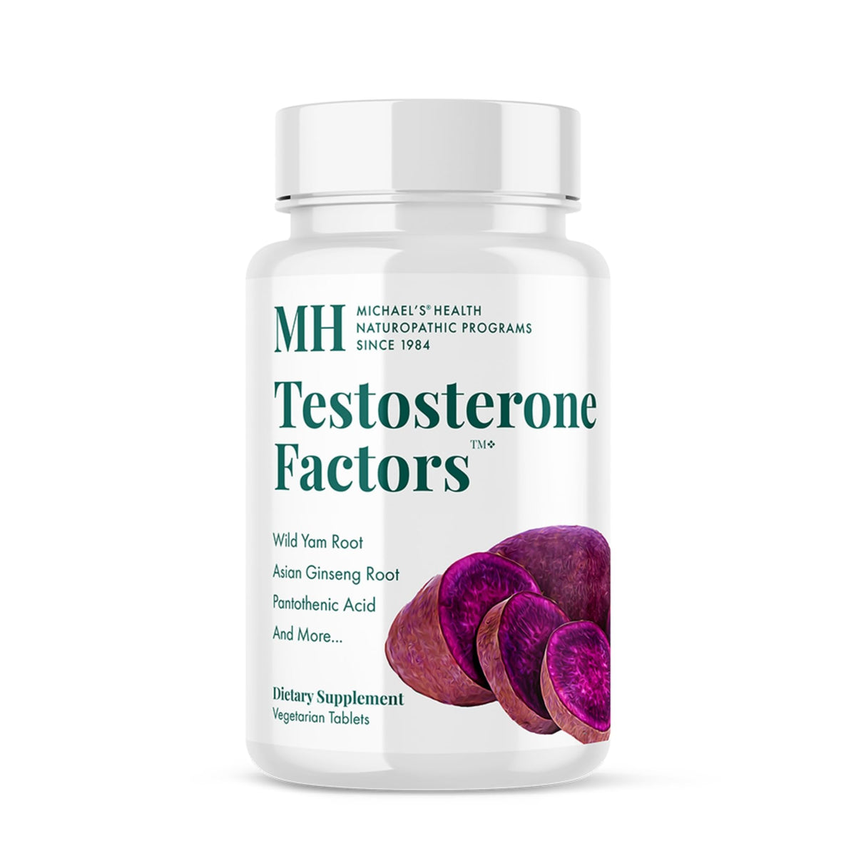 Botella de Michael's Testosterone Factors con cápsulas vegetarianas para apoyo natural de la producción hormonal