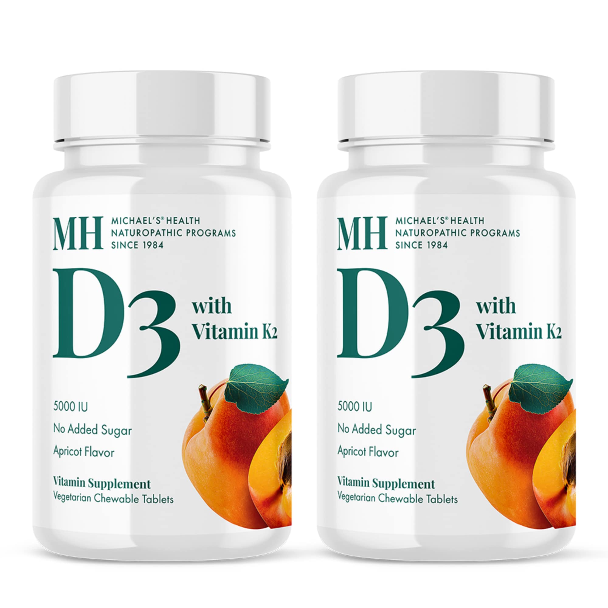 MICHAEL'S Vitamin D3 con K2, tabletas masticables albaricoque, apoyo potencial a huesos saludables