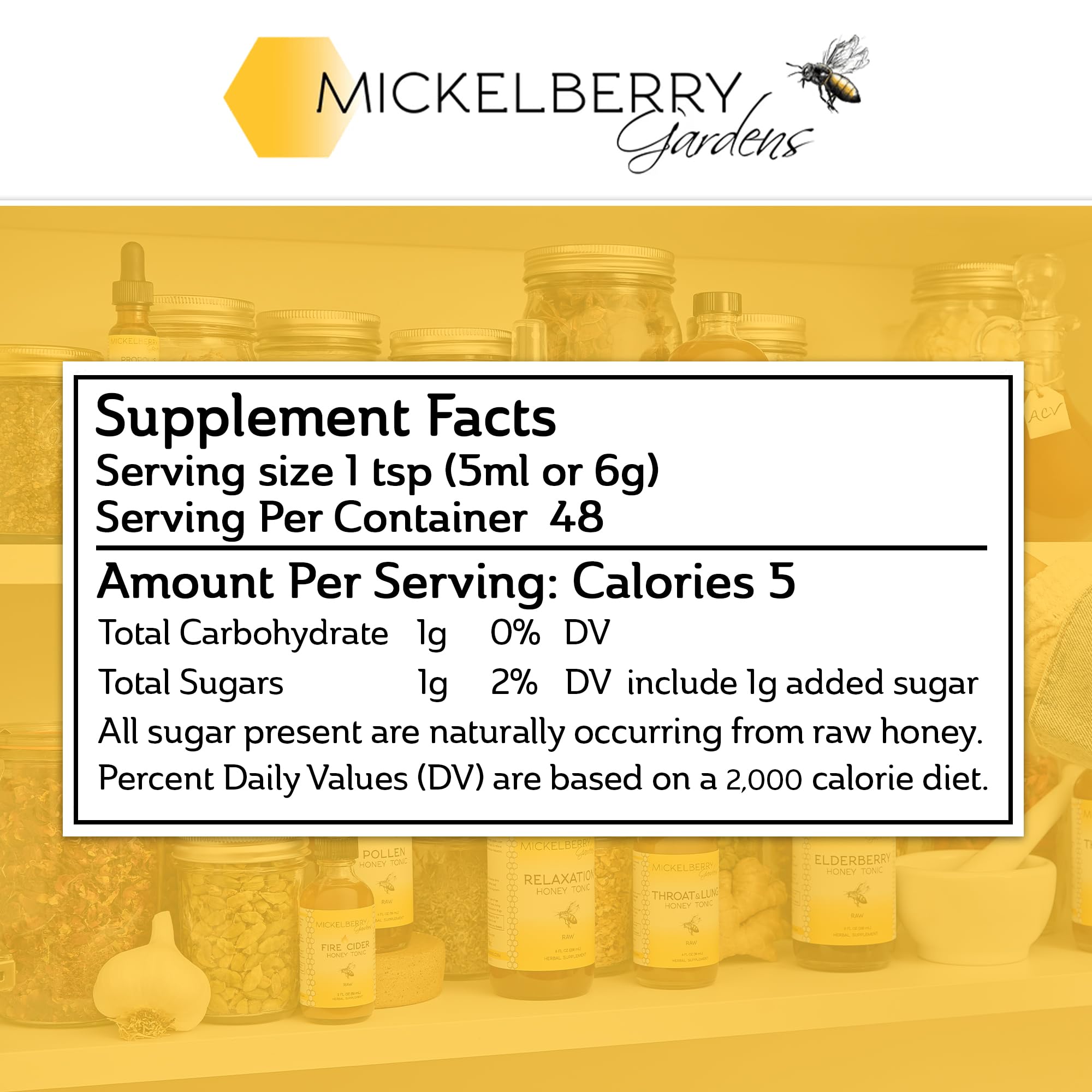 Mickelberry Gardens Fire Cider, etiqueta cercana: ingredientes naturales y tradición oxymel