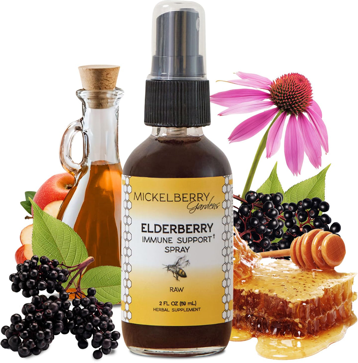 Spray de garganta Mickelberry Gardens con saúco y miel para apoyo inmunológico suave