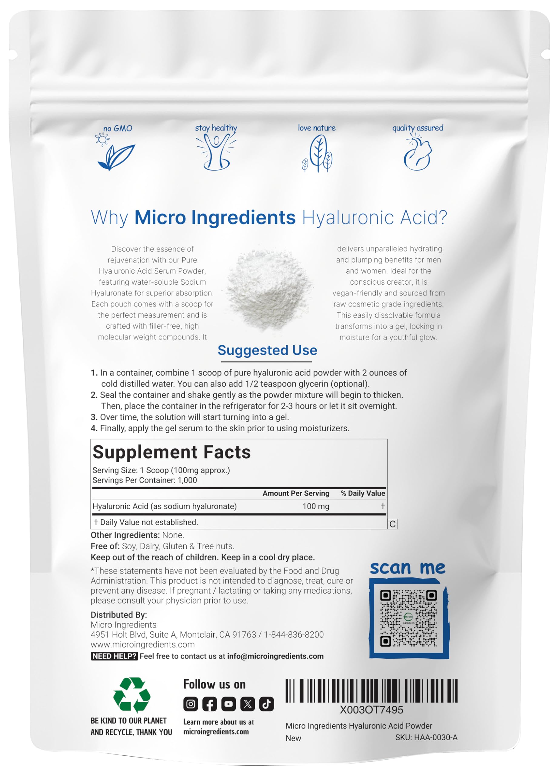 Micro Ingredients: cuchara medidora con polvo hialurónico para dosis precisas