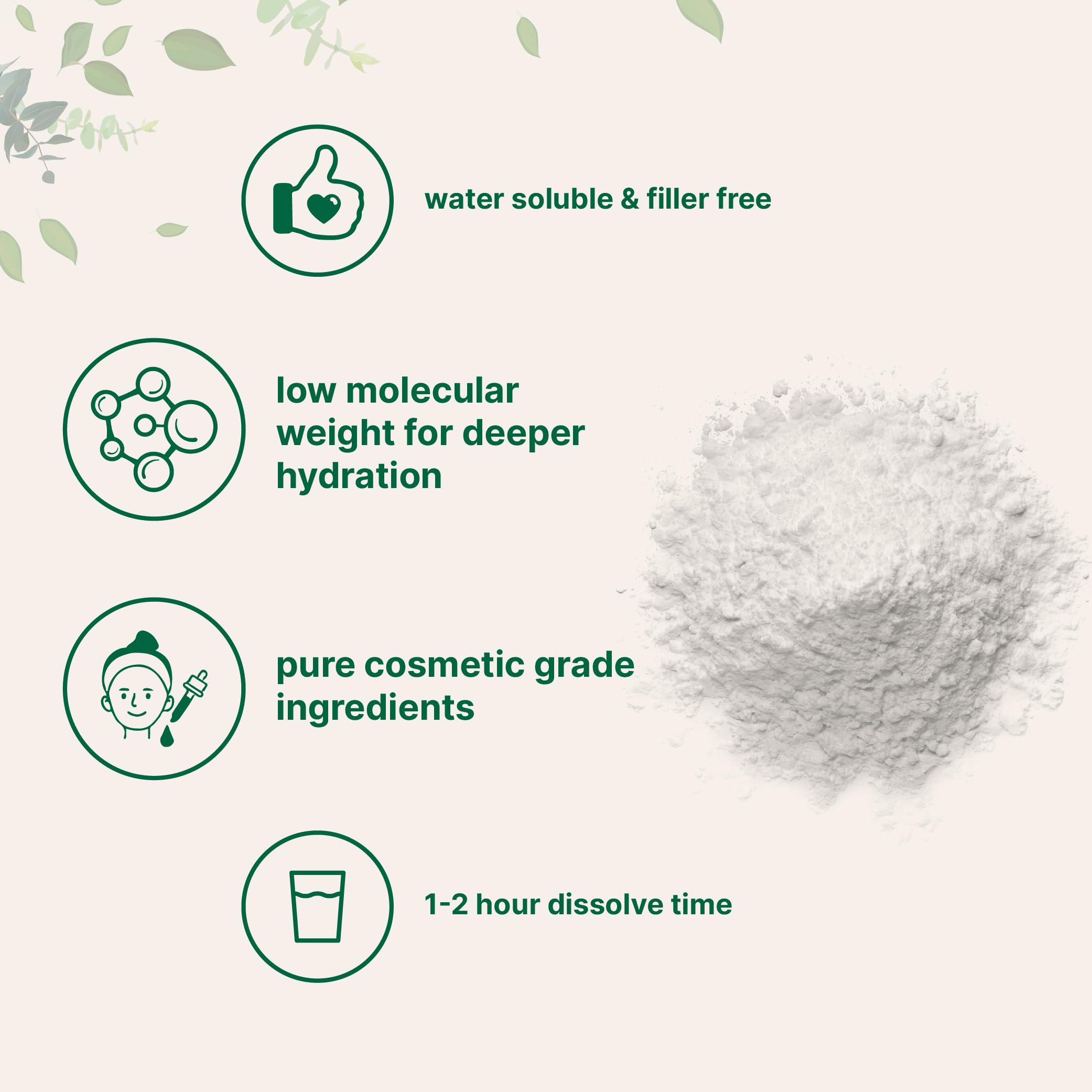Micro Ingredients: polvo hialurónico disuelto en bebida para hidratación diaria