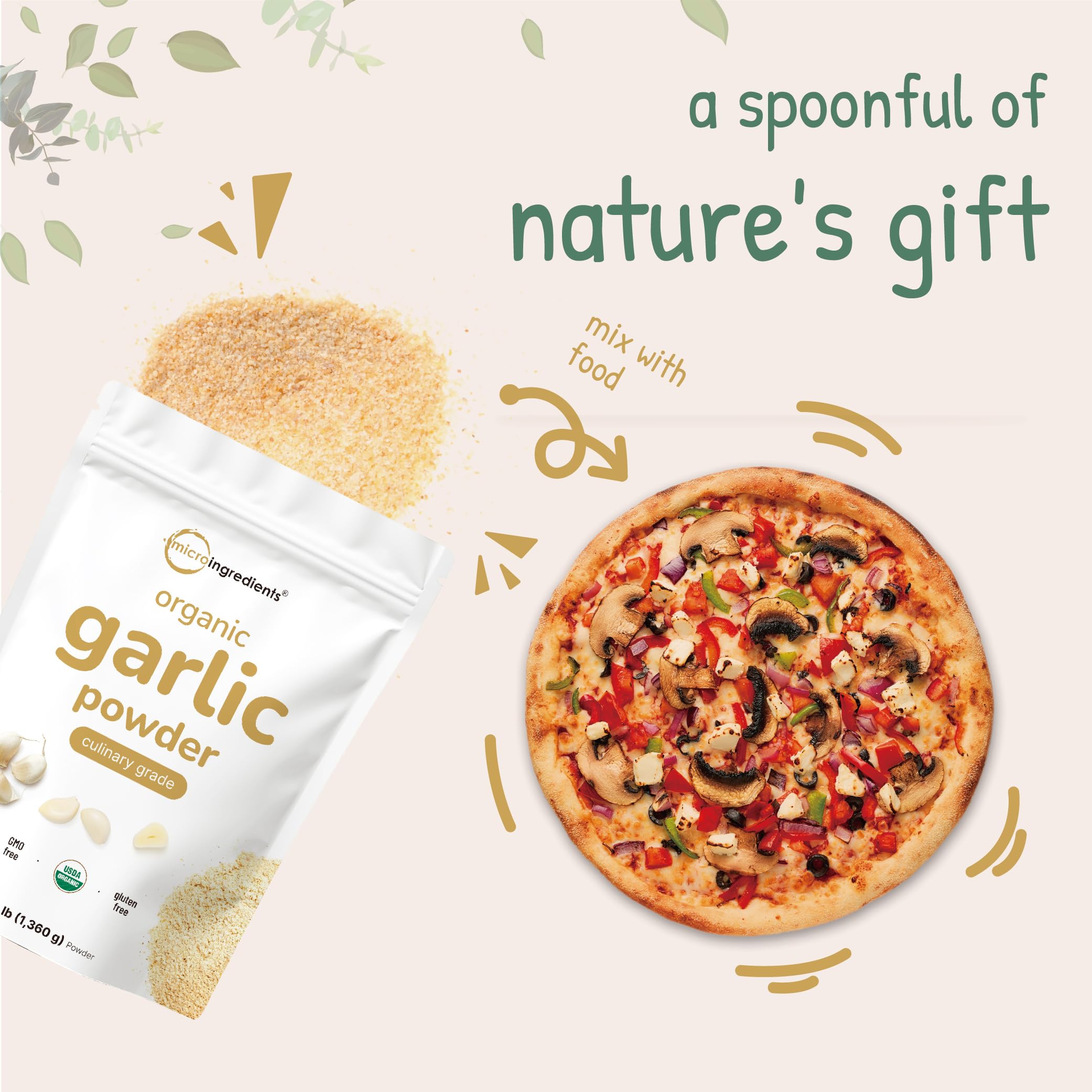 Micro Ingredients Ajo orgánico en polvo, perfecto para cocinar en casa.