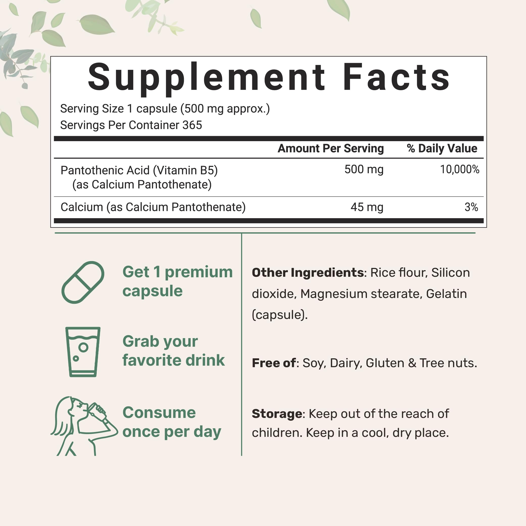 Micro Ingredients botella de cápsulas B5 de 500 mg para uso diario.