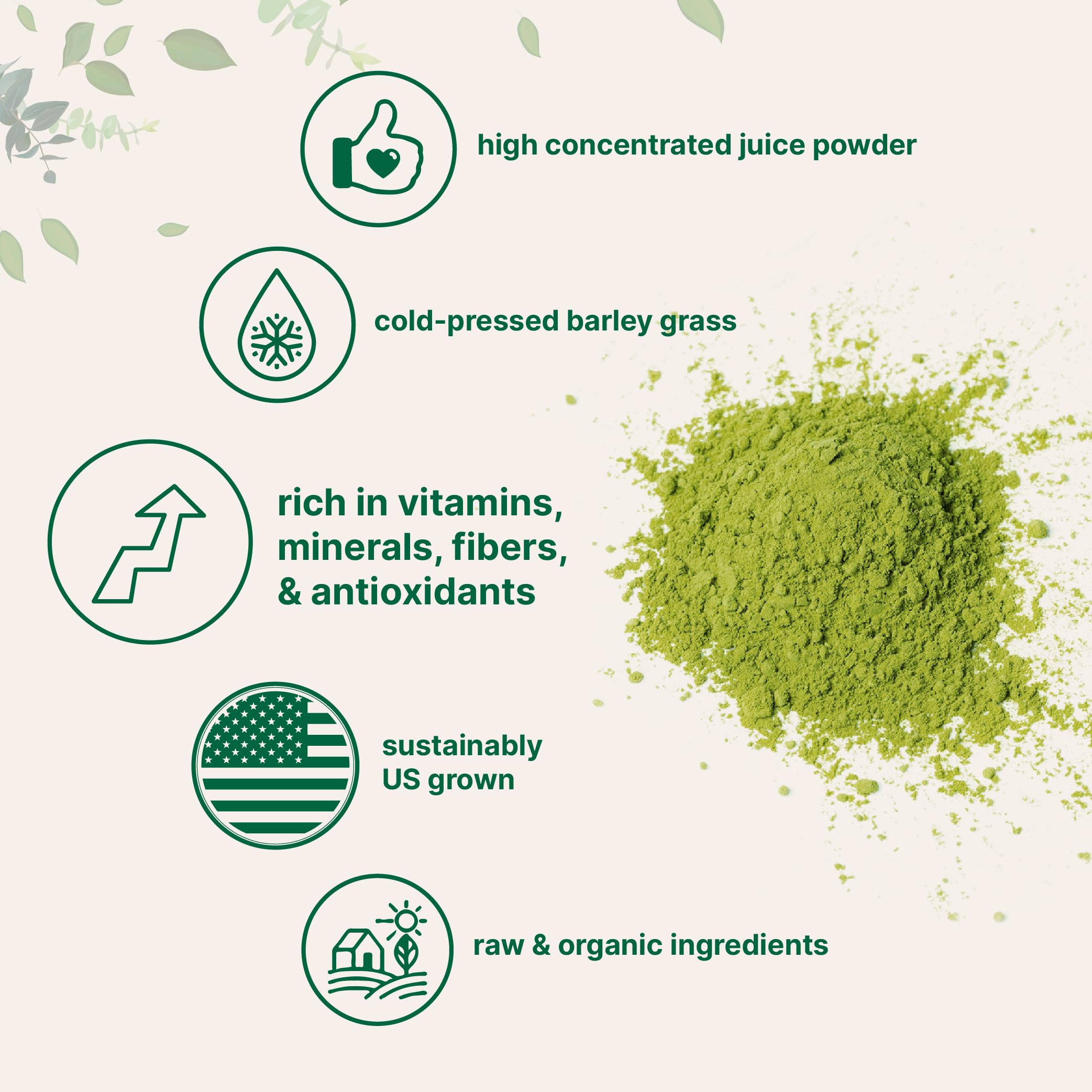 Micro Ingredients Barley Grass Juice Powder, proceso frío prensado, conserva vitaminas, minerales y antioxidantes.