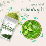 Micro Ingredients Barley Grass Juice Powder, contiene fibra, antioxidantes y proteína para nutrición equilibrada.
