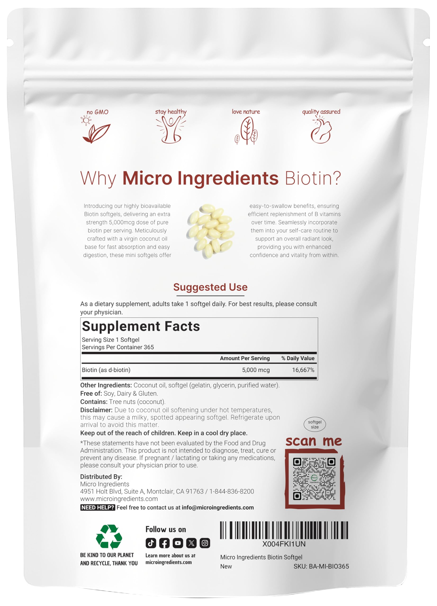 Micro Ingredients base líquida de aceite de coco virgen, base suave para biotina de alta potencia.