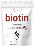 Micro Ingredients biotina 5000mcg cápsulas suaves, posible apoyo para cabello y piel saludable.