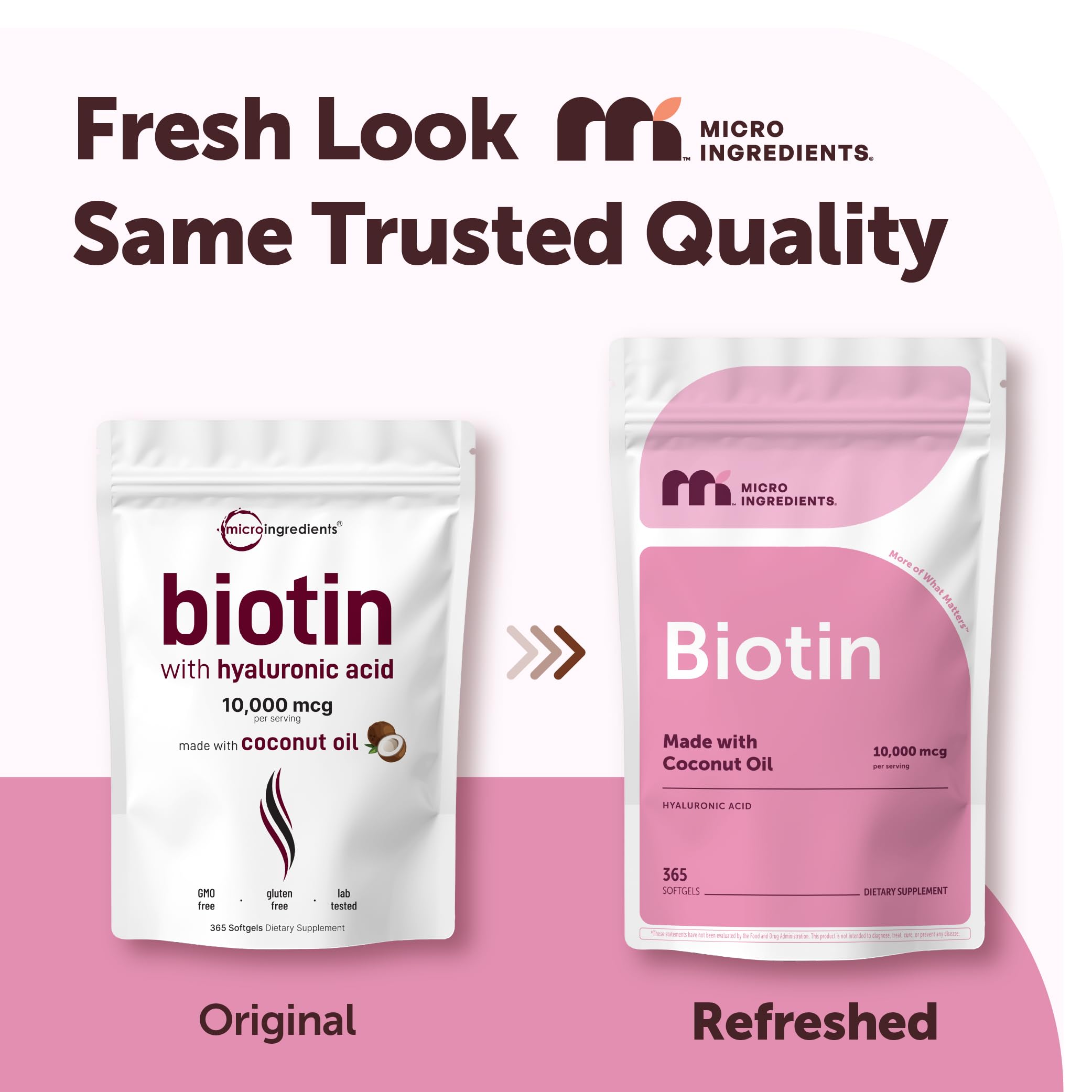 Micro Ingredients Biotina Hialuronico cápsula blanda en caja para rutina diaria.