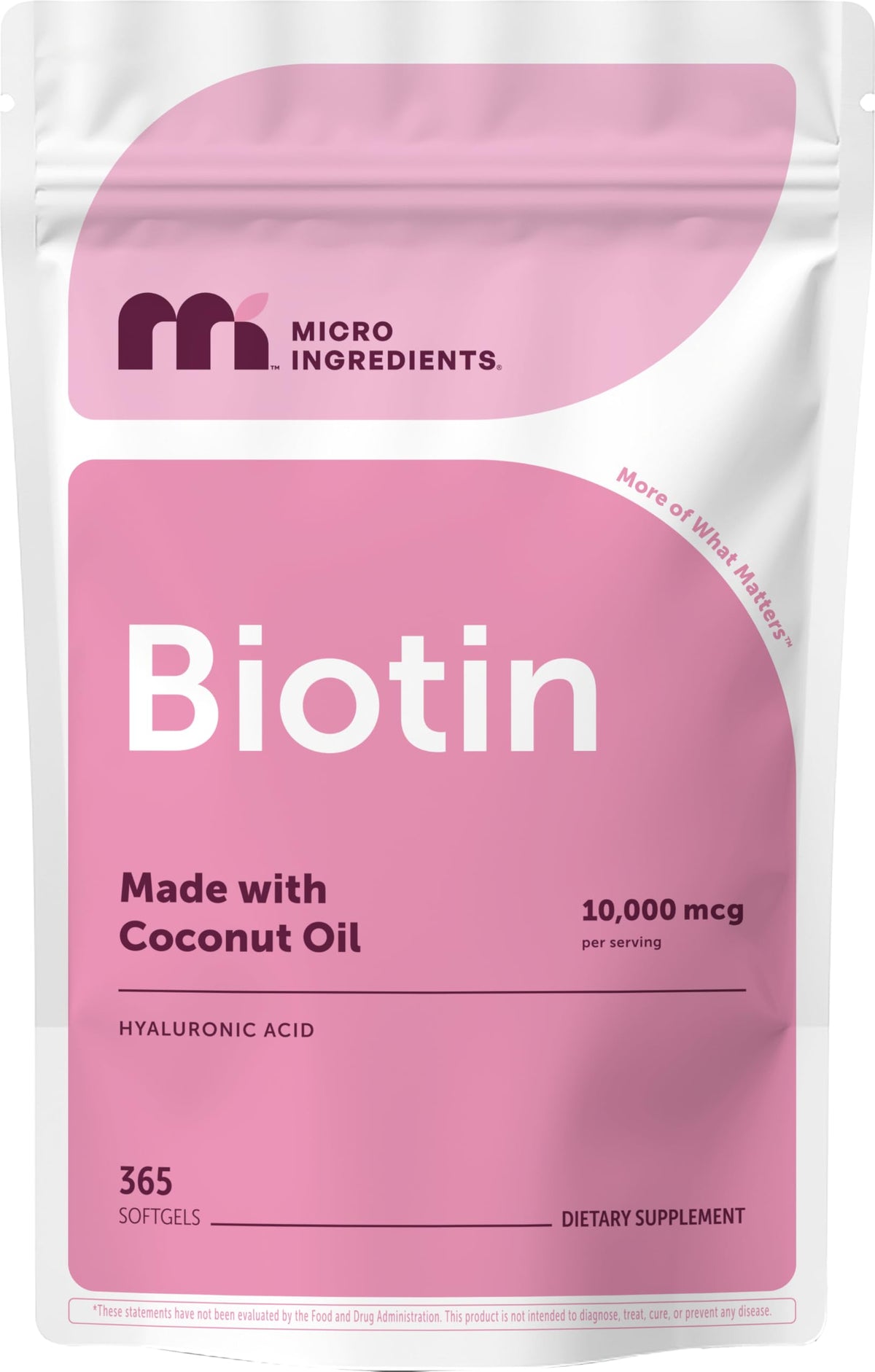 Micro Ingredients Biotina Hialuronico cápsula de coco para ingesta diaria cómoda.