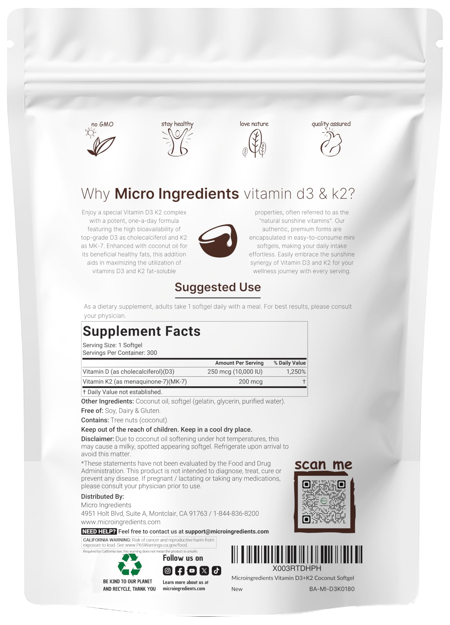 Micro Ingredients bolsa de 300 cápsulas blandas facilita la dosis diaria.