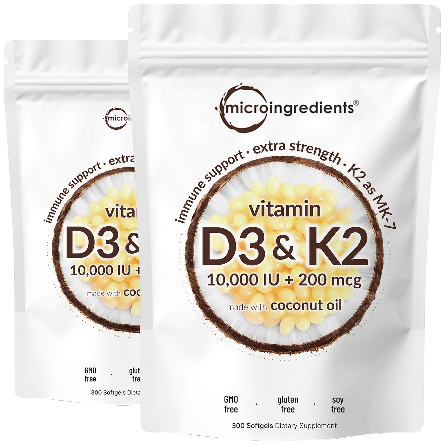Micro Ingredients: bote de 600 cápsulas suaves con D3 y K2 en aceite de coco
