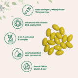Micro Ingredients 240 softgels en bolsa, suministro avanzado de vitaminas B para días constantes.