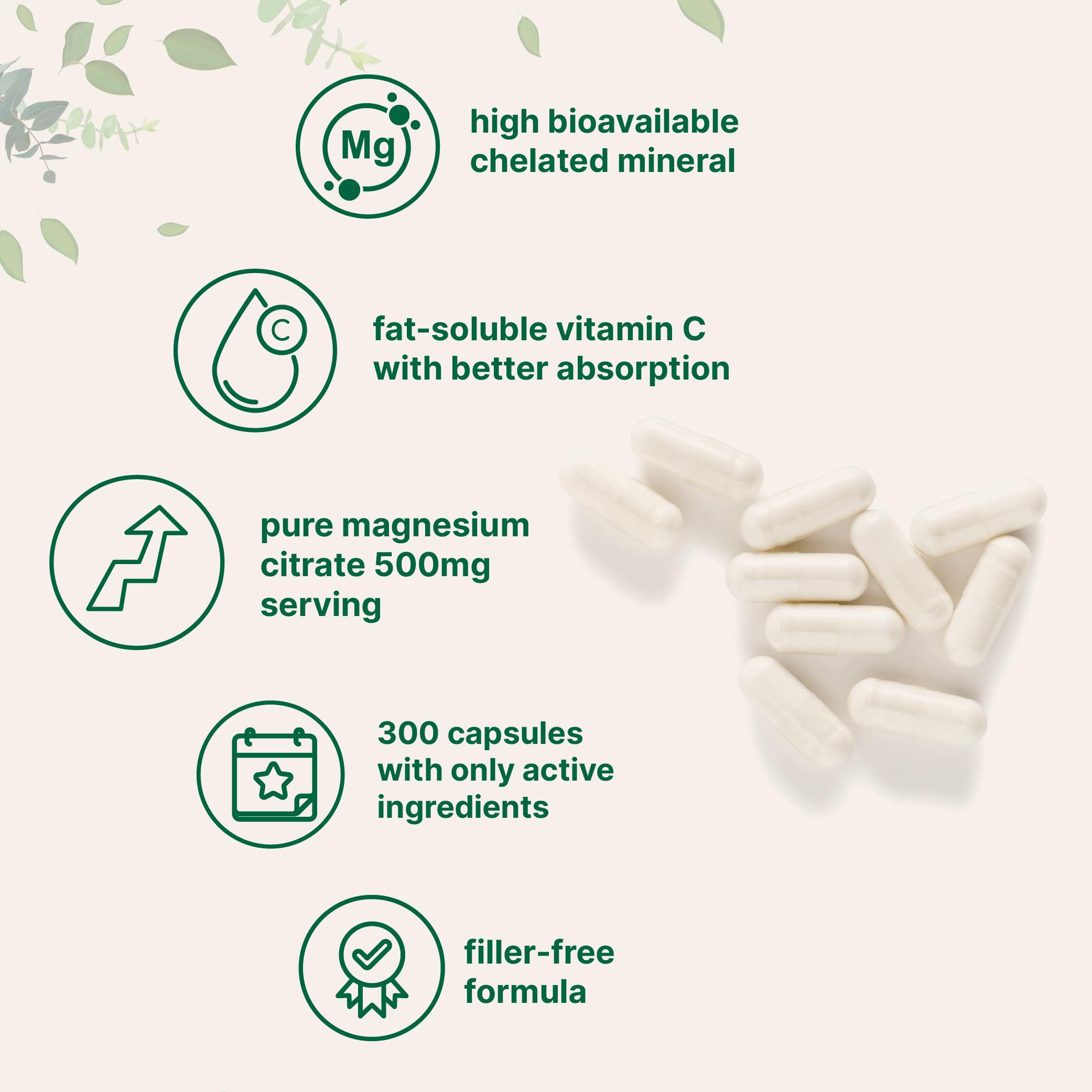 Micro Ingredients Cápsulas de magnesio citrato para comodidad diaria.