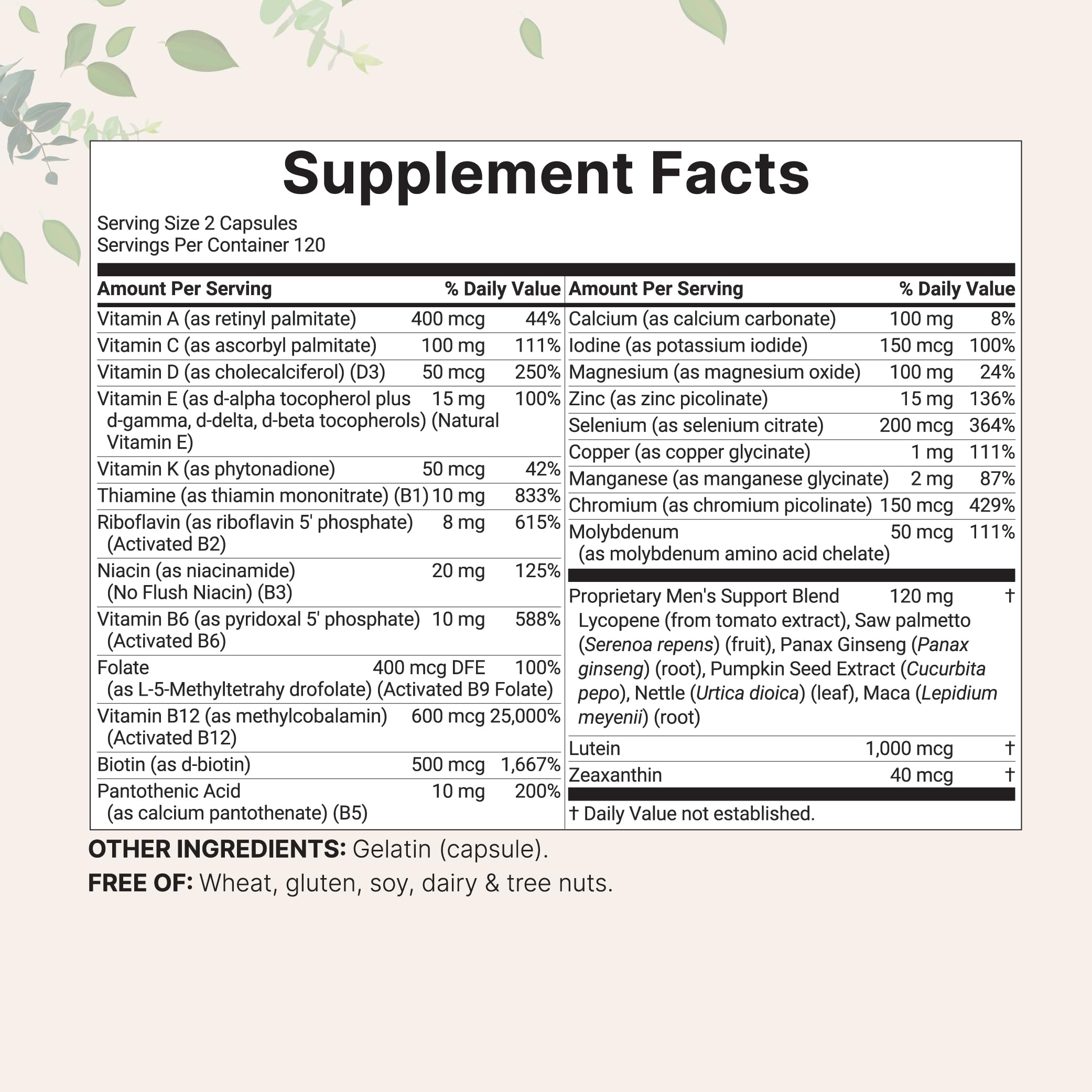 Micro Ingredients cápsulas multivitamínicas para hombres, foco en absorción alta