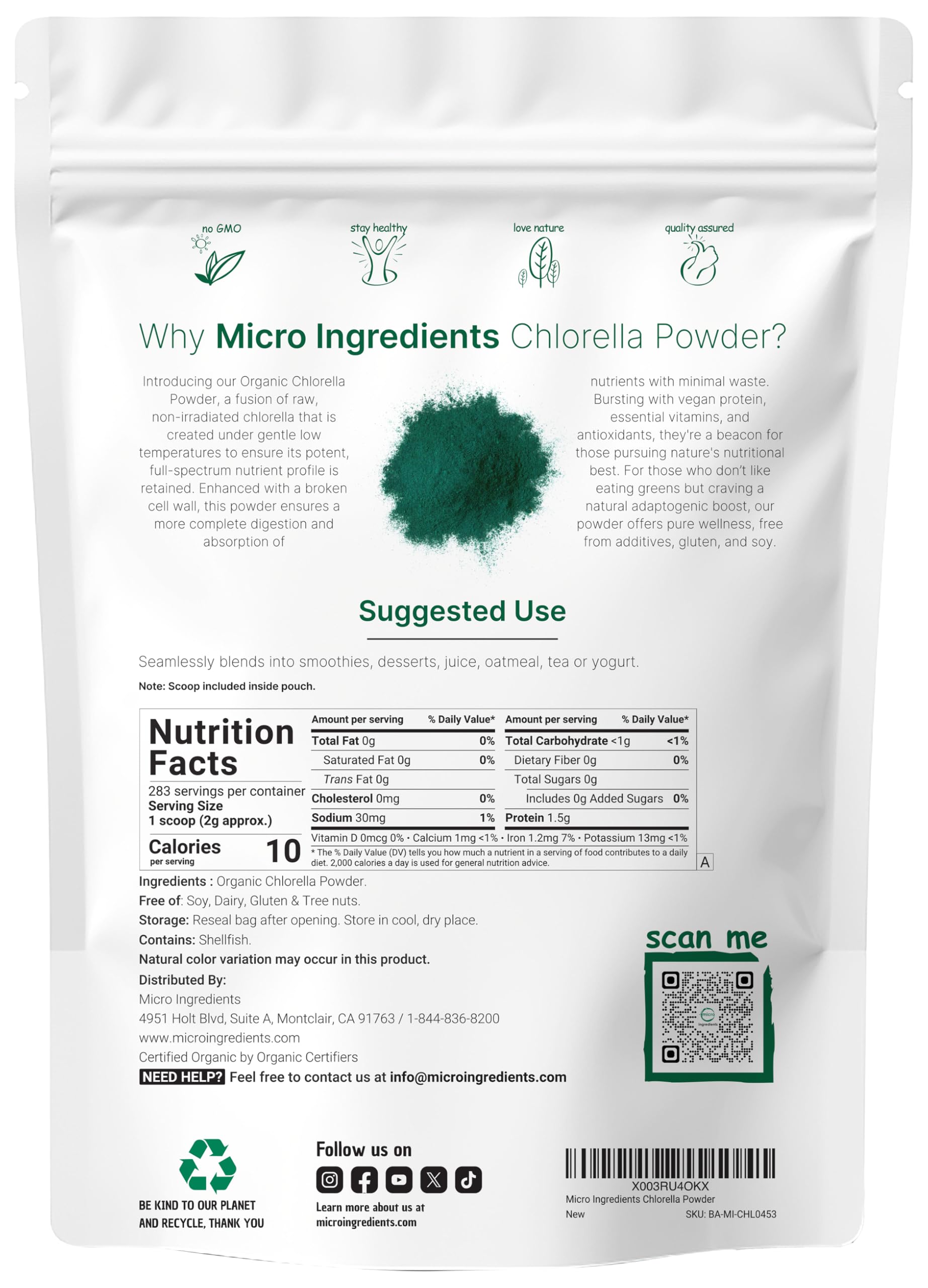 Micro Ingredients chlorella orgánica cruda para proteína vegetal