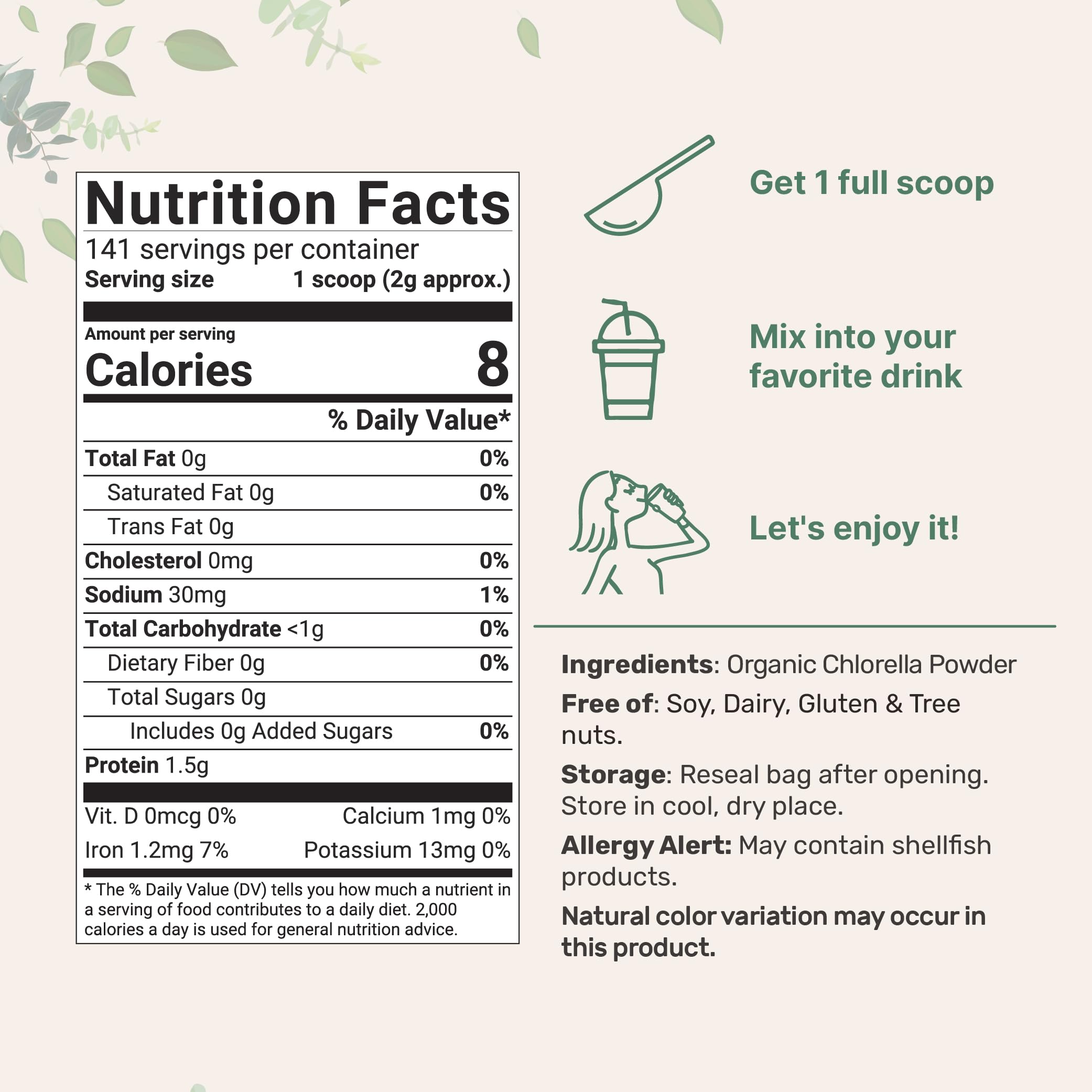 Micro Ingredients chlorella, proteínas vegetales y clorofila en polvo para energía diaria