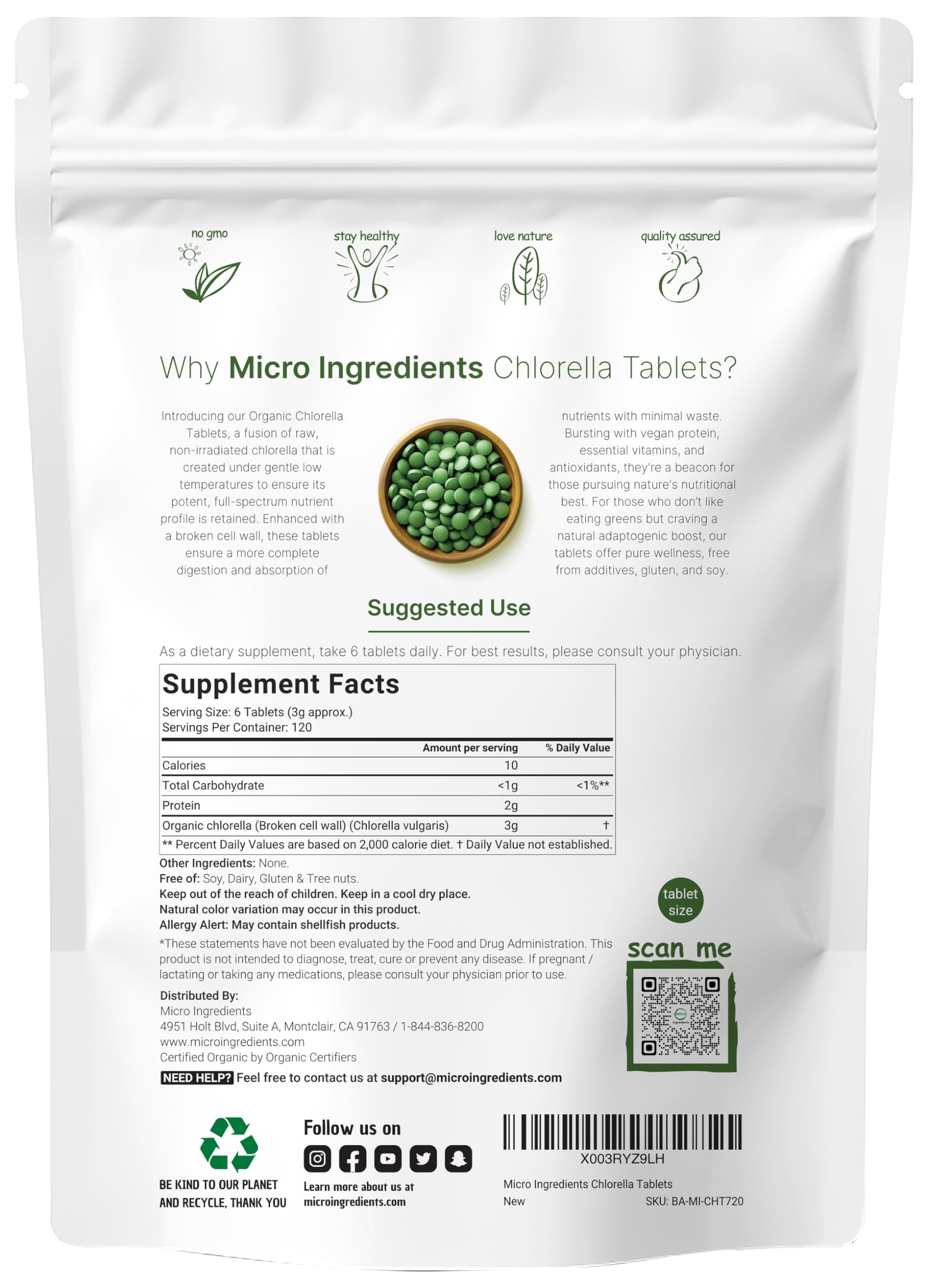 Tabletas chlorella Micro Ingredients dosis 3000 mg: concentrado para rutina diaria
