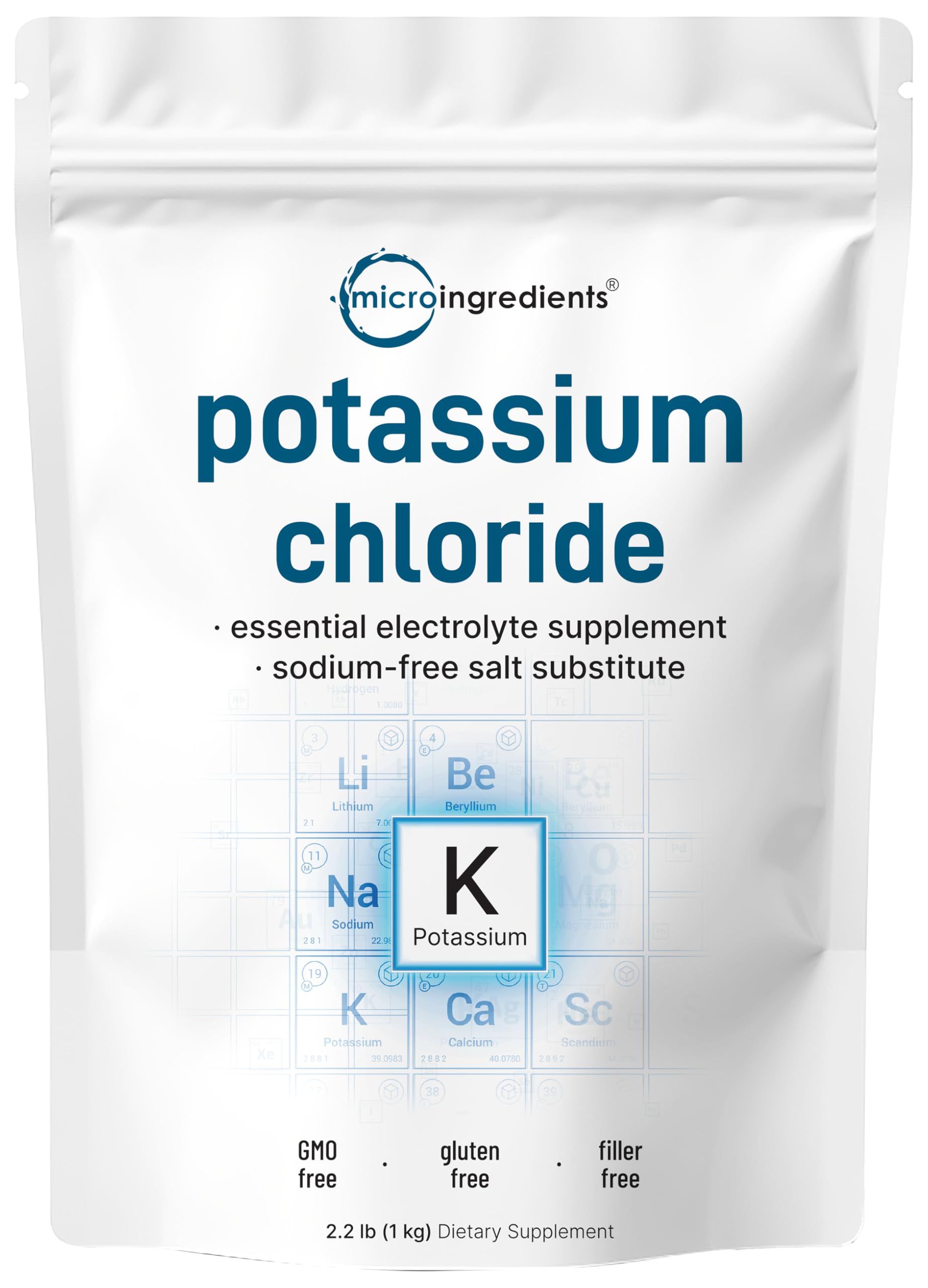 Micro Ingredients cloruro de potasio polvo: base de electrolitos para hidratación diaria.