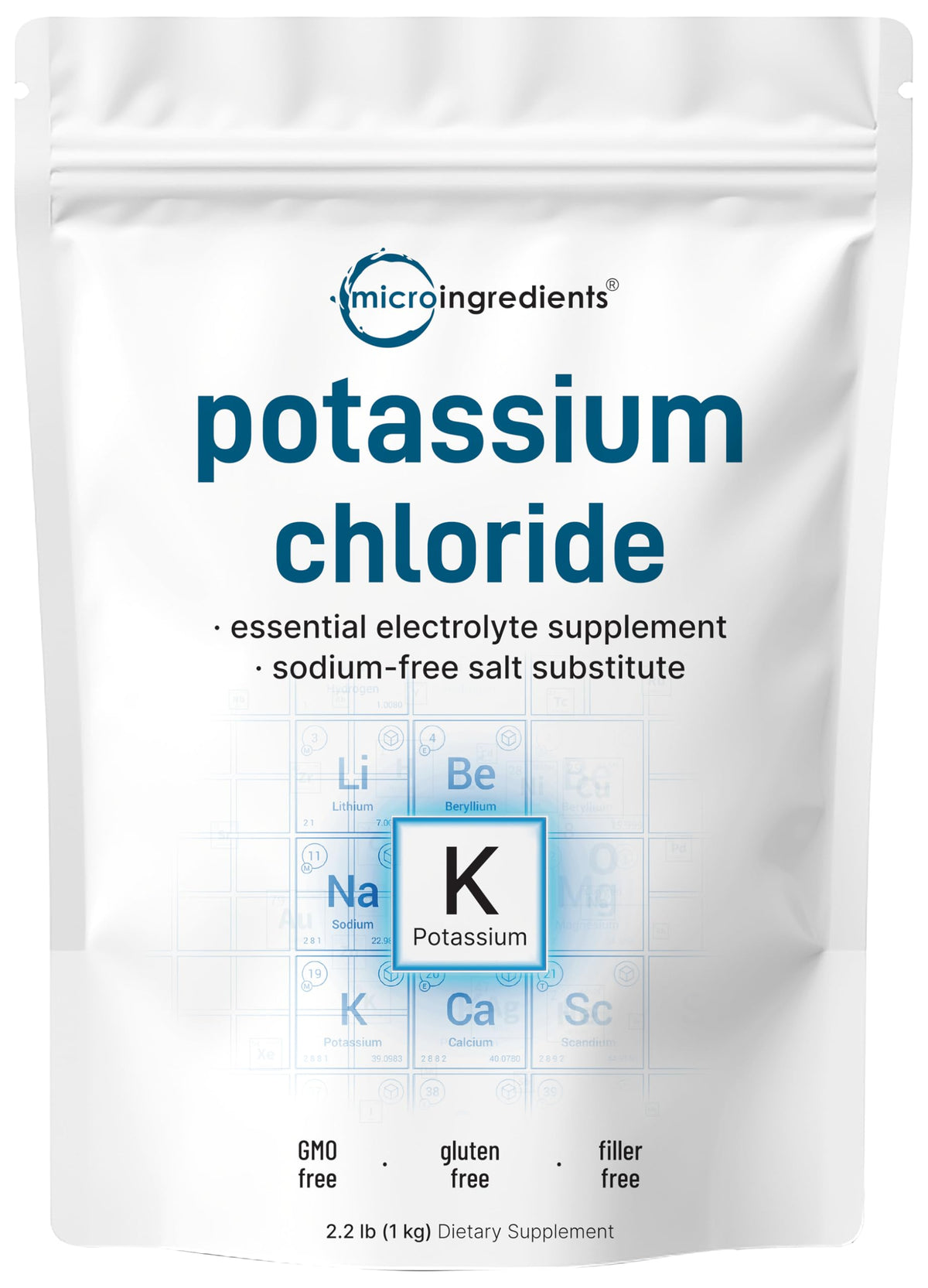 Micro Ingredients cloruro de potasio polvo: base de electrolitos para hidratación diaria.