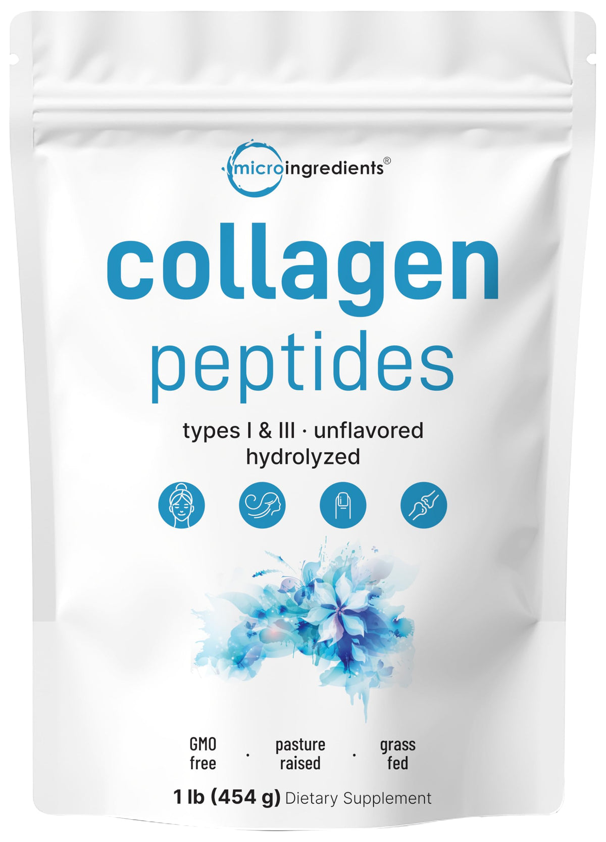 Bolsa de polvo Micro Ingredients colágeno hidrolizado: fuente versátil de proteína para uso diario.