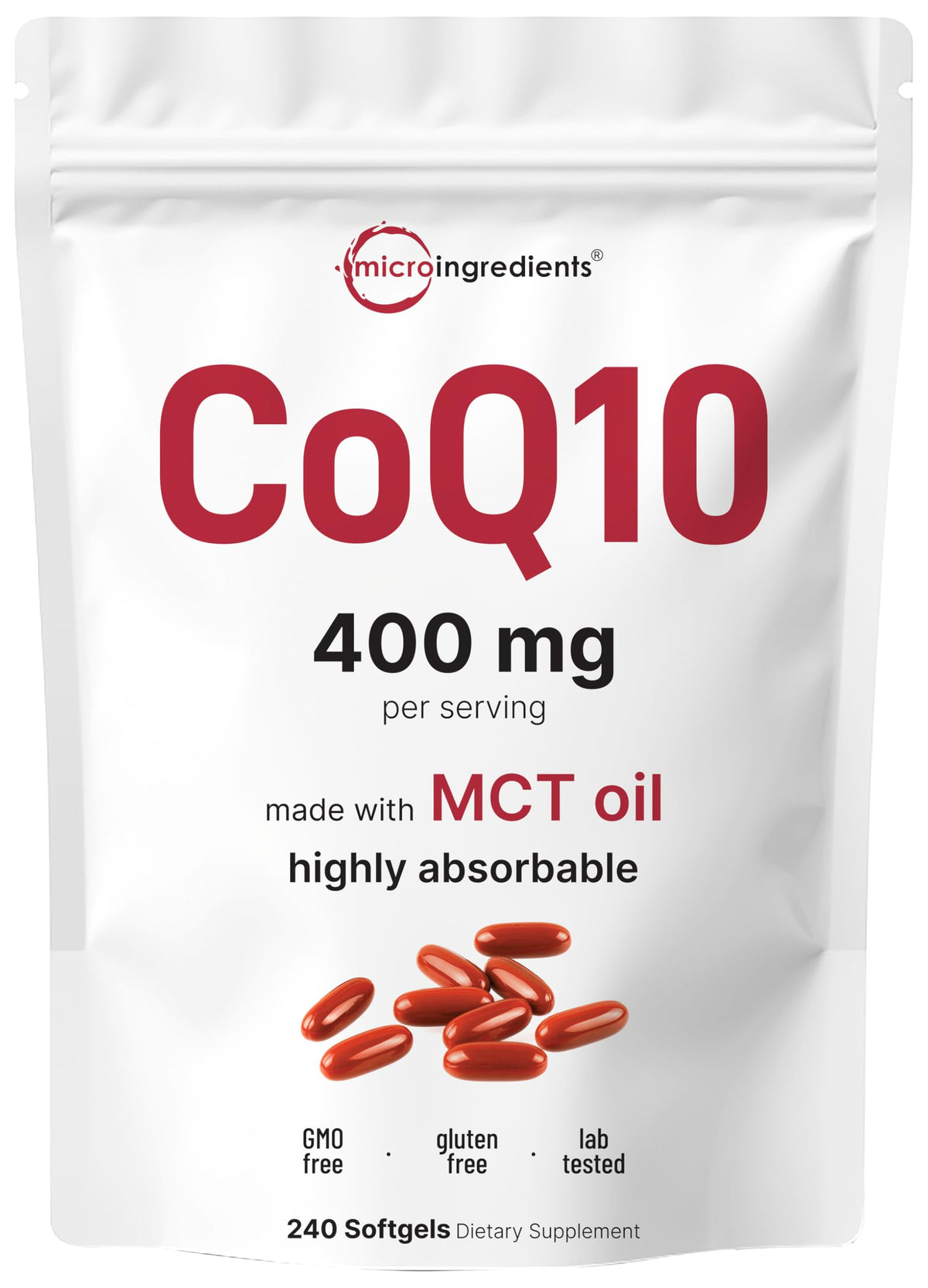 Micro Ingredients CoQ10 cápsulas con MCT para mejor absorción.