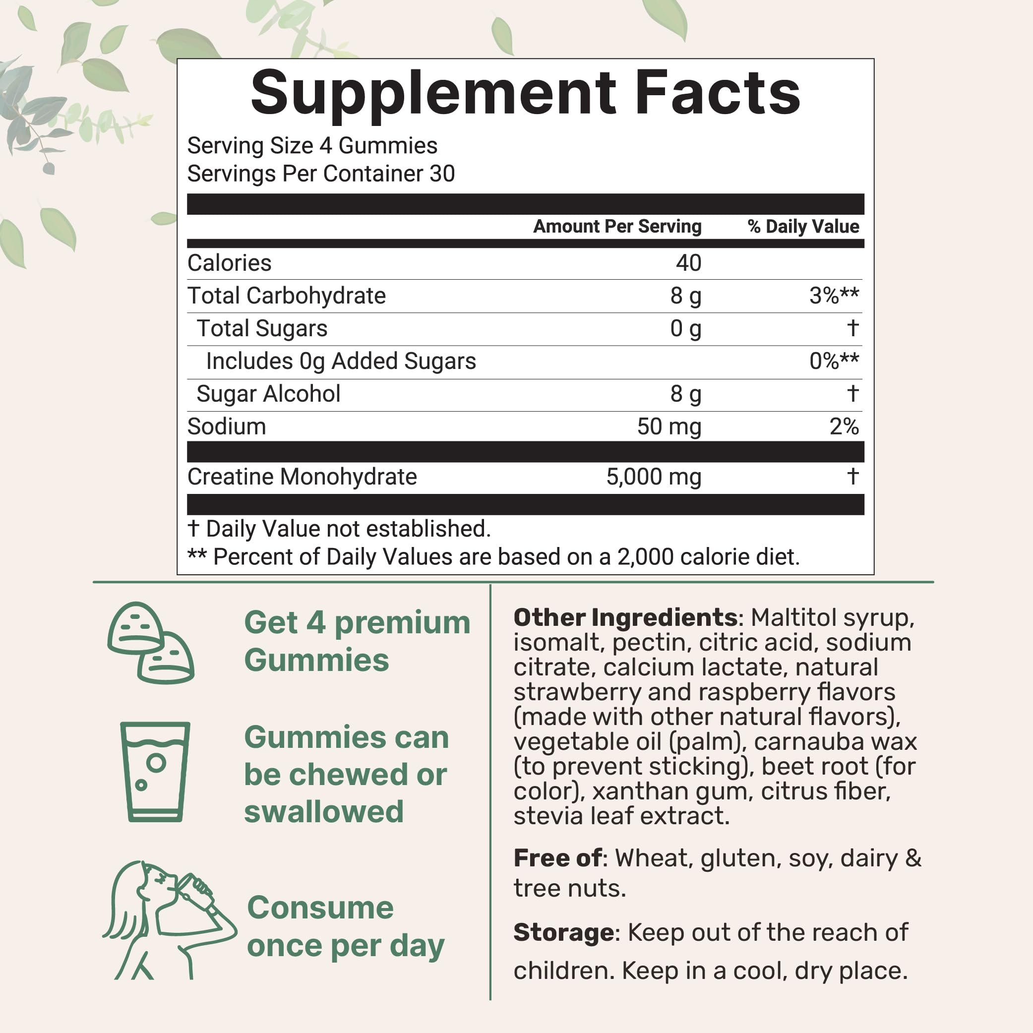 Micro Ingredients Creatina Monohidratada Gomitas, sabor fresa-frambuesa para energía durante el entrenamiento