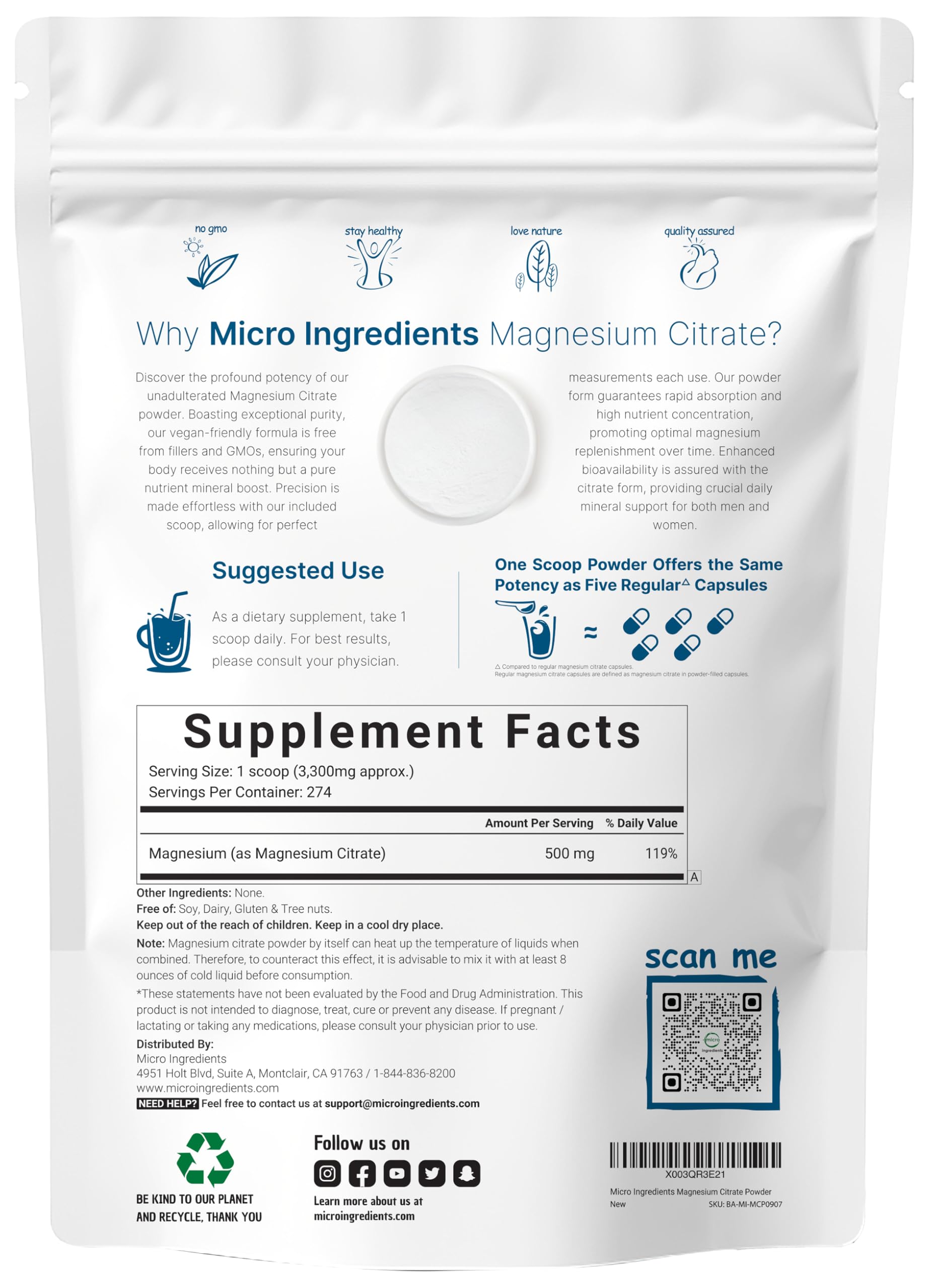 Cuchara de medición Micro Ingredients para dosificar magnesio con precisión.