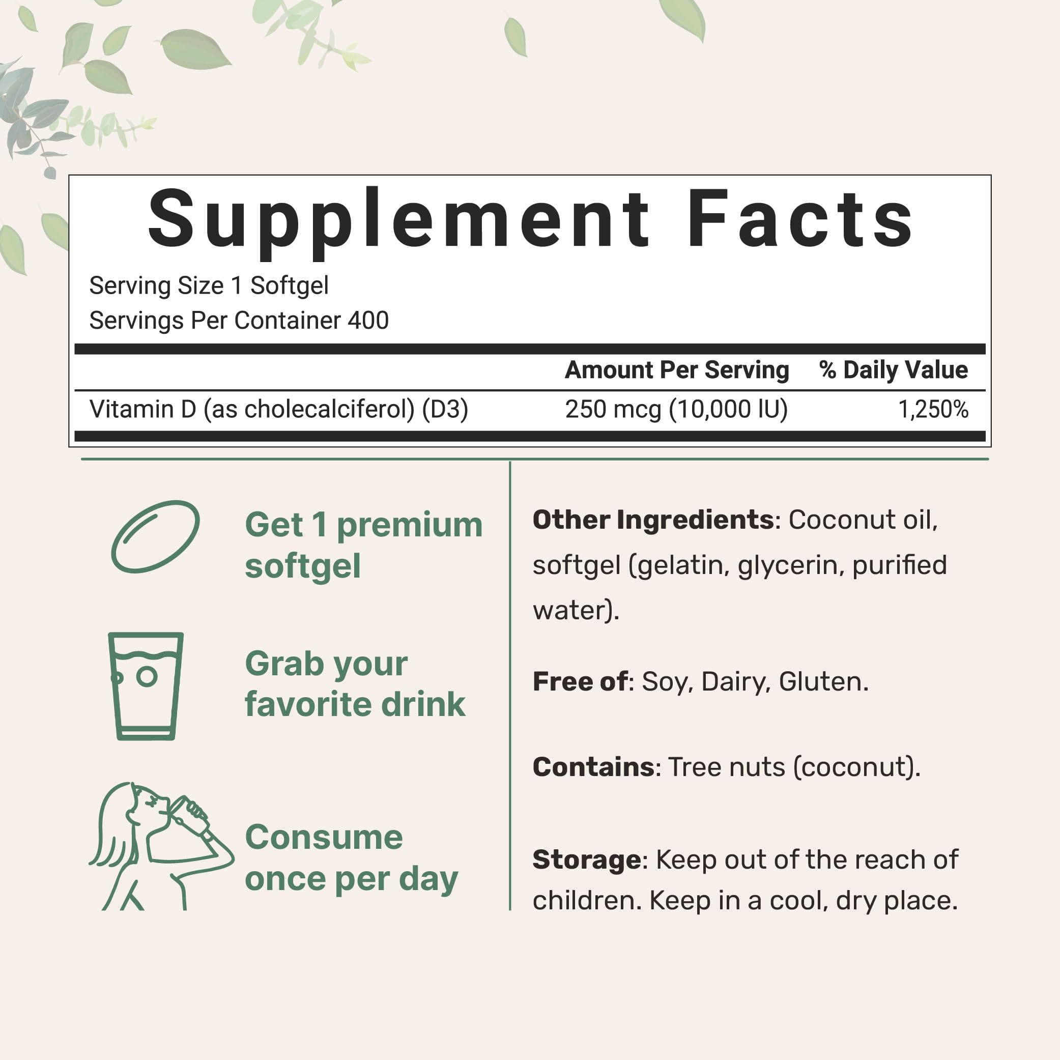 Micro Ingredients cápsulas D3 en aceite de coco para mejor absorción