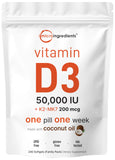Micro Ingredients Vitamina D3 + K2, botella con softgels, apoyo a huesos y dientes.