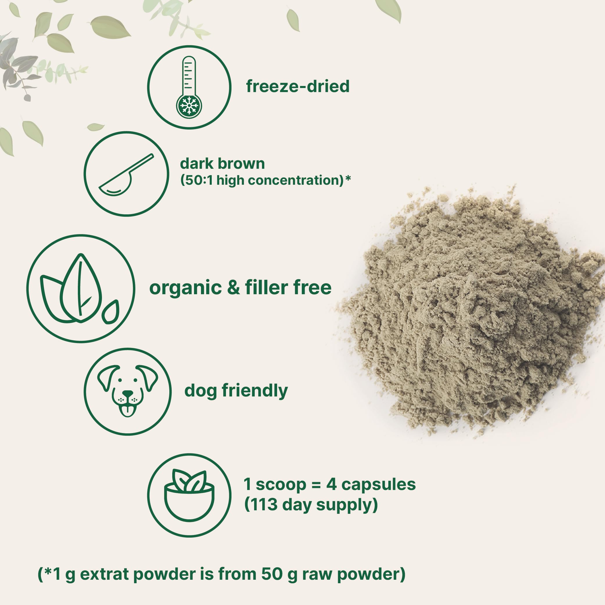 Etiqueta detallada de polvo de cola de pavo orgánico Micro Ingredients.