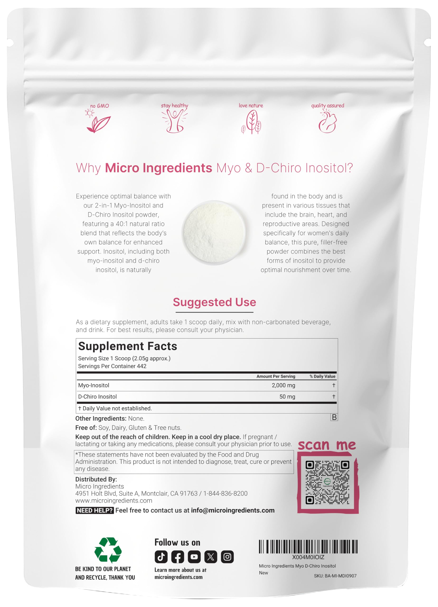 Dosis de mio-inositol y d-chiro-inositol, porción lista para consumir cada día.