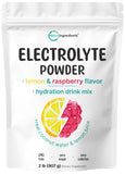 Micro Ingredients Electrolyte Powder sabor limón-frambuesa en botella, bebida refrescante para hidratación diaria.