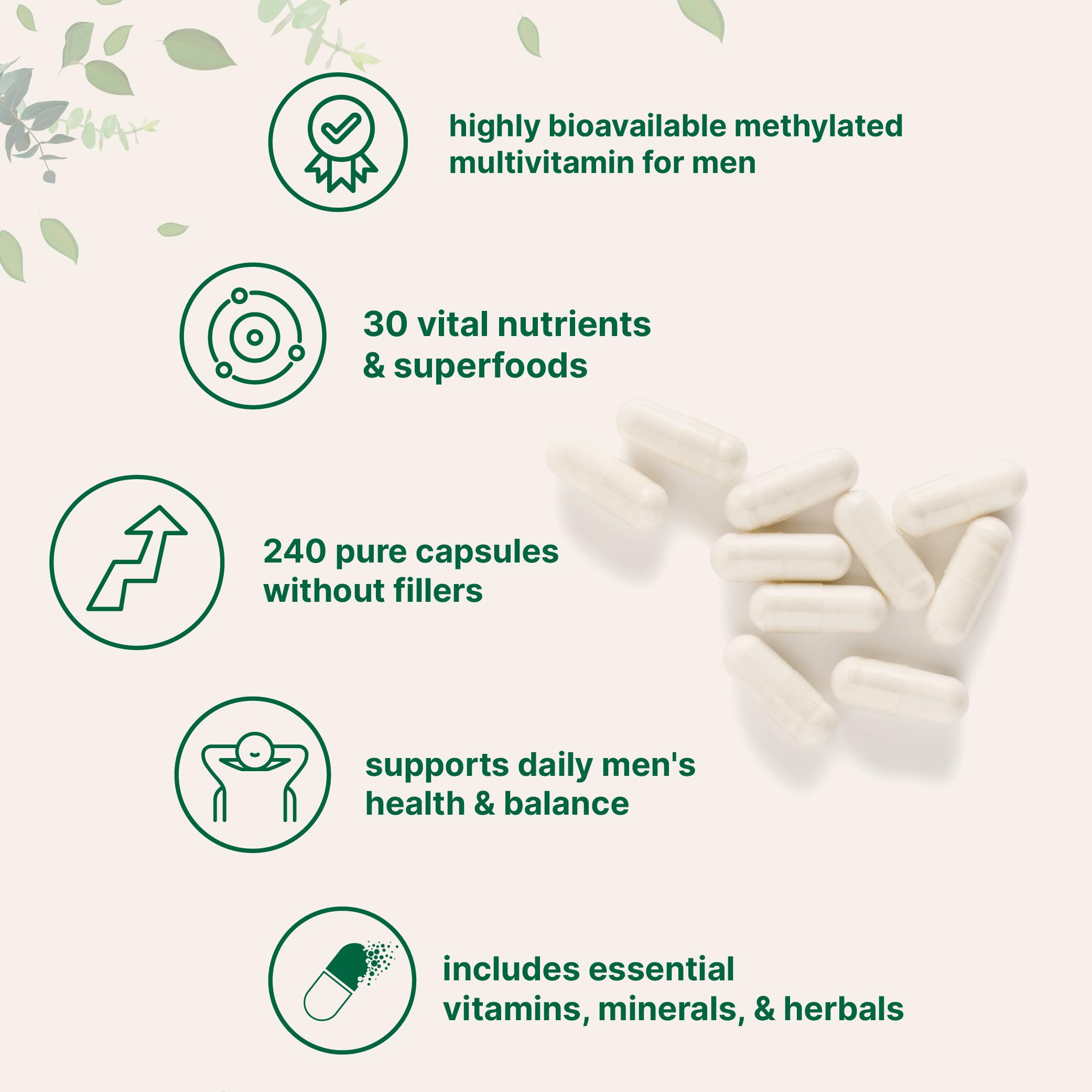 Micro Ingredients etiqueta muestra nutrientes esenciales para hombres y vitaminas activas para energía diaria