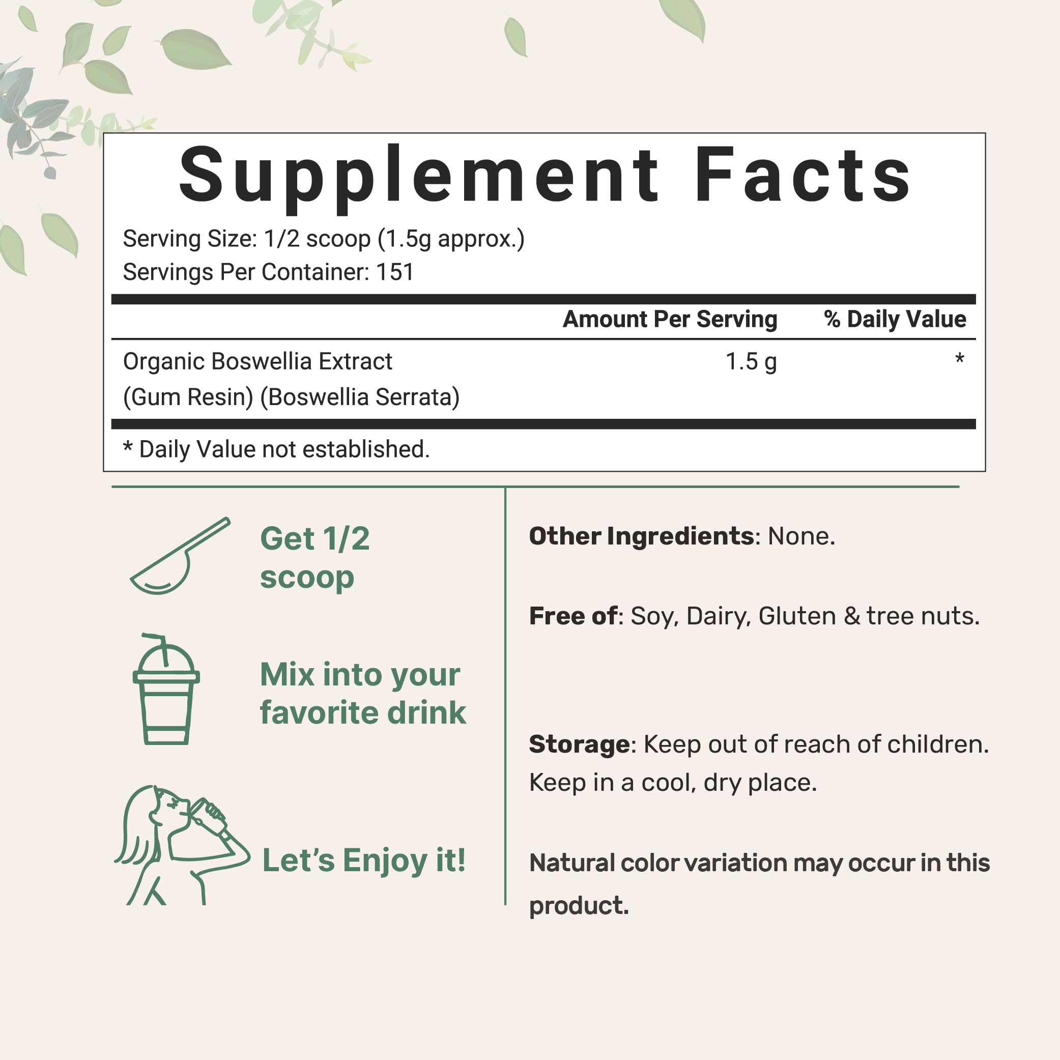 Micro Ingredients extracto de Boswellia, polvo y pala medidora para dosis diaria.