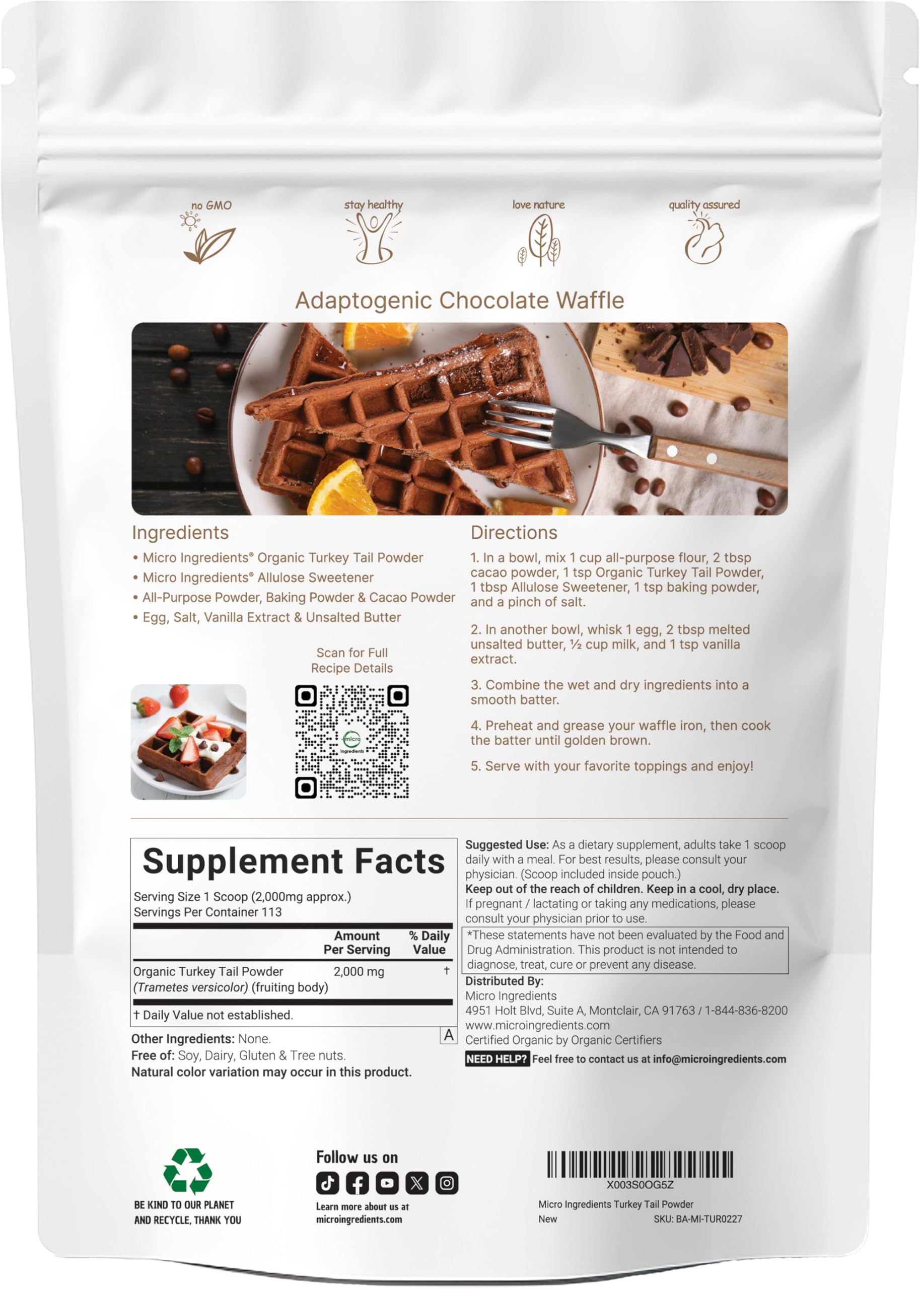 Frasco de polvo cola-pavo orgánico Micro Ingredients 8oz listo para mezclar.