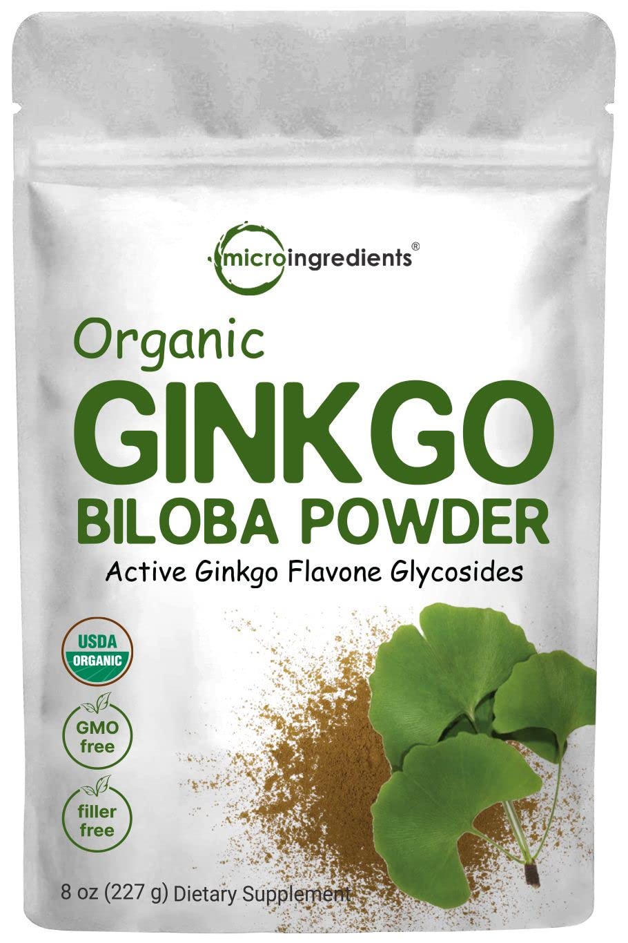 Micro Ingredients Ginkgo Biloba, polvo orgánico, para añadir a batidos diarios.