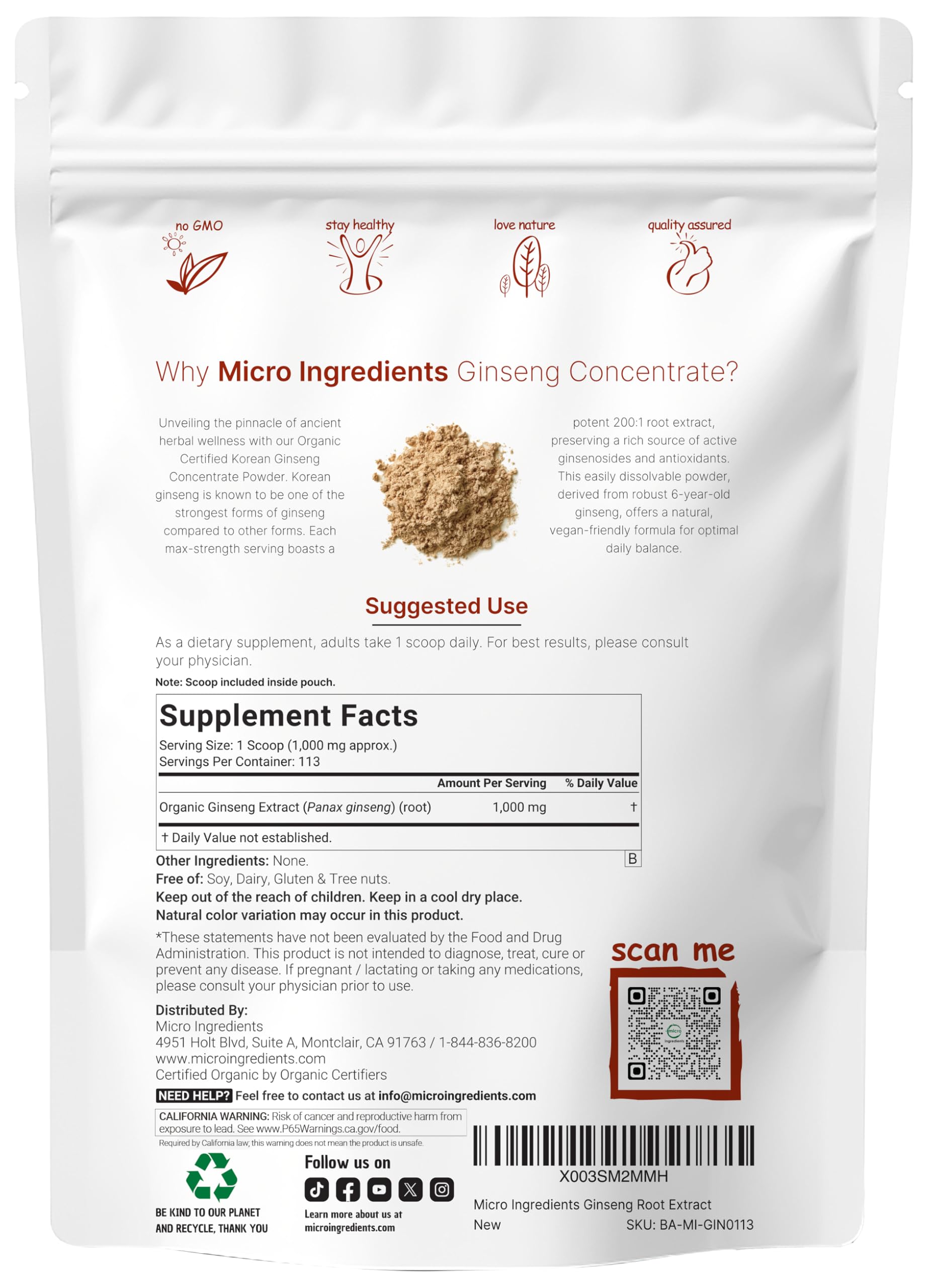 Micro Ingredients ginseng coreano rojo polvo de alta concentración para ginsenósidos.
