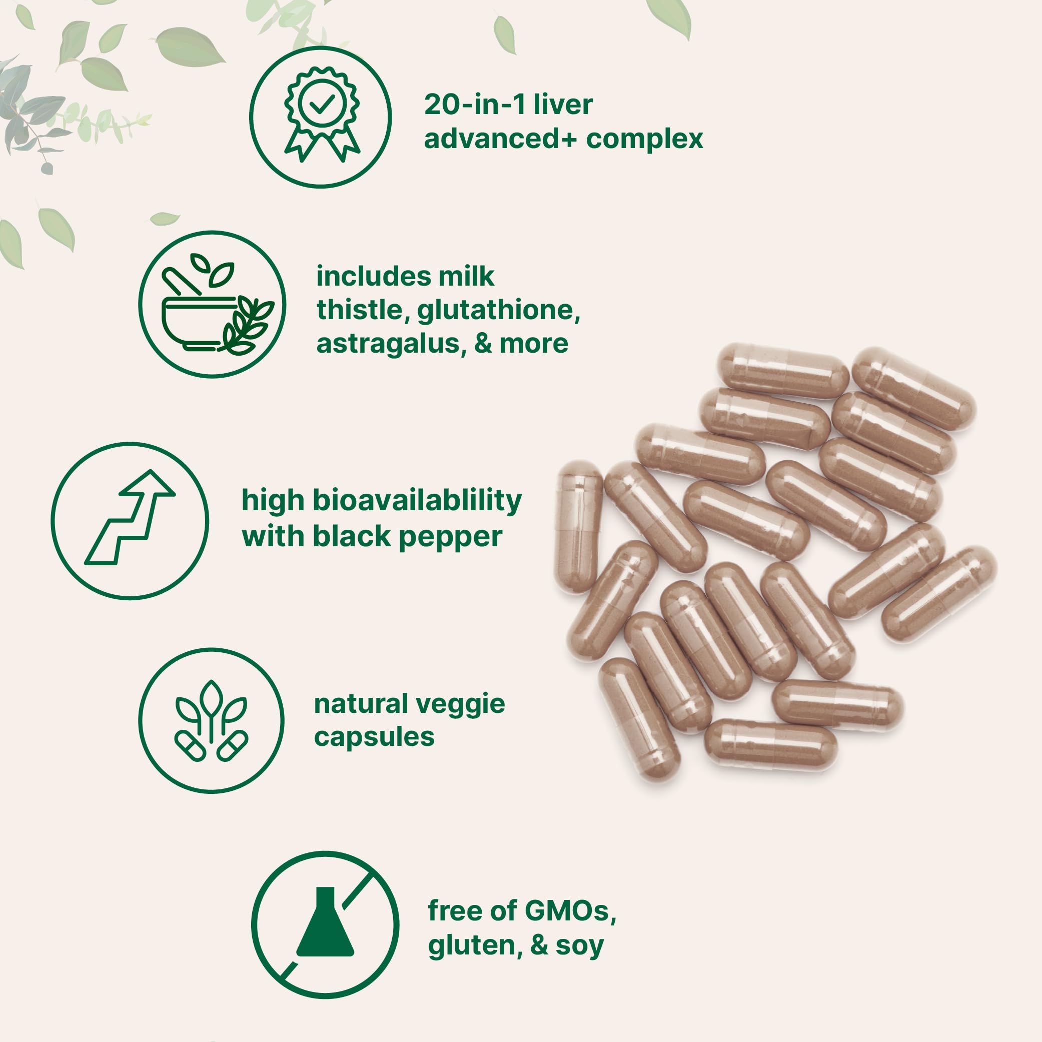 Detalle de ingredientes clave en Liver Advanced+ como cardo mariano y alcachofa.