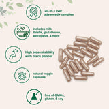 Detalle de ingredientes clave en Liver Advanced+ como cardo mariano y alcachofa.