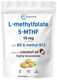 Micro Ingredients L-Methylfolate softgels en botella para apoyo diario de vitaminas B.