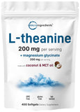 Micro Ingredients L-Teanina 200 mg con magnesio glicinato, cápsulas suaves de coco para relajación suave.