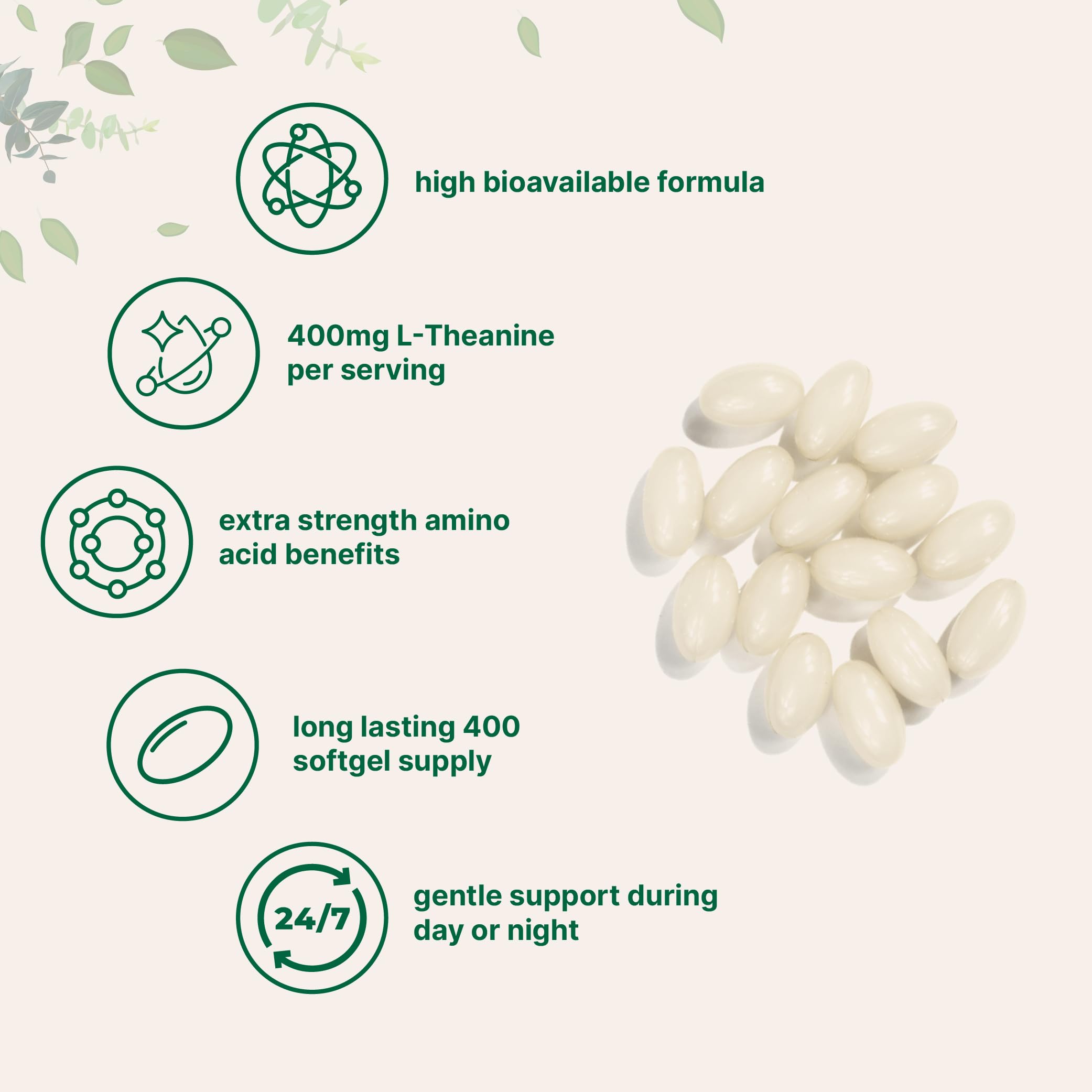Micro Ingredients L-Teanina 400 mg: cápsulas con aceite de coco para mejor absorción.