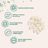 Micro Ingredients L-Teanina 400 mg: cápsulas con aceite de coco para mejor absorción.