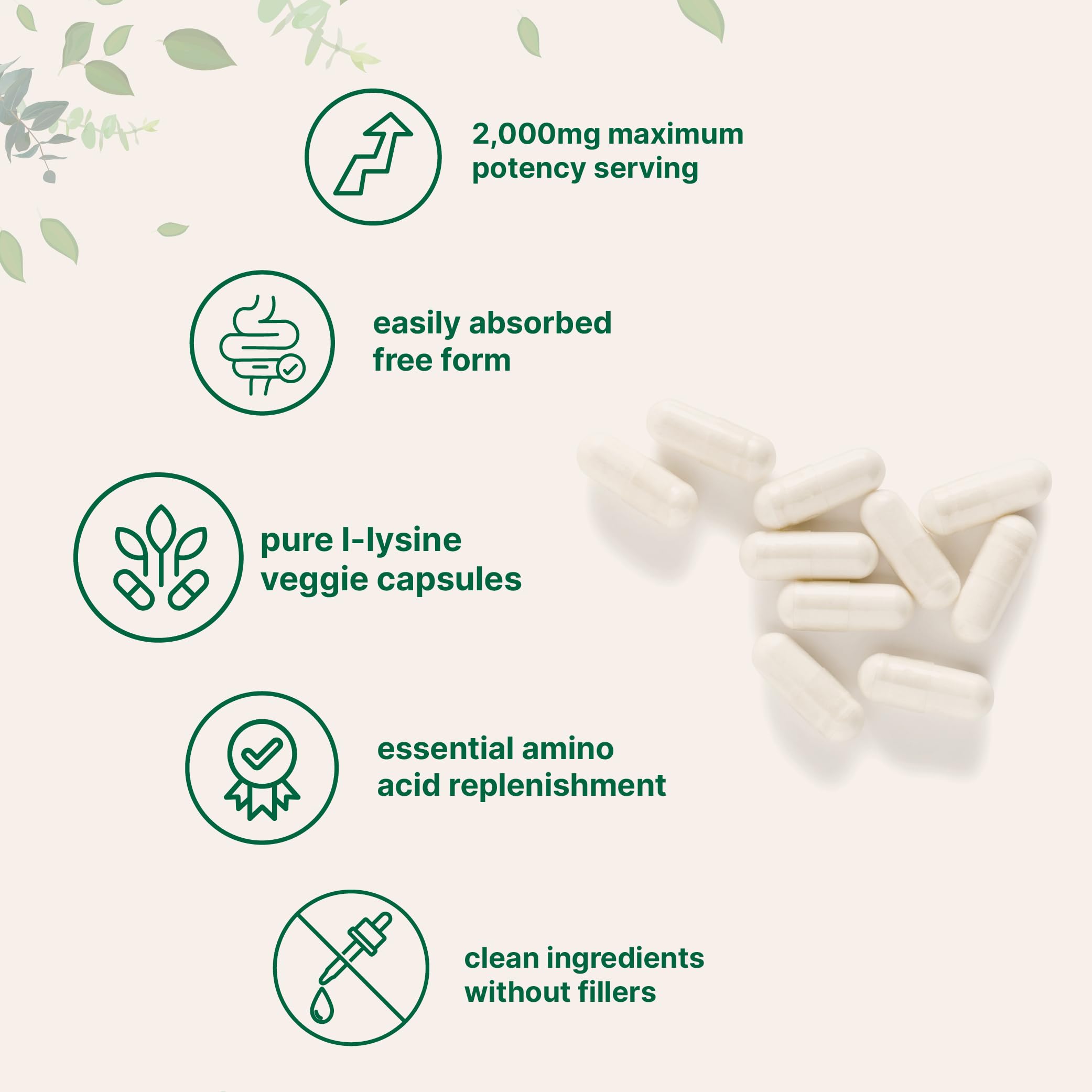 Cápsulas vegetales de Lisina HCl de Micro Ingredients, fáciles de tragar