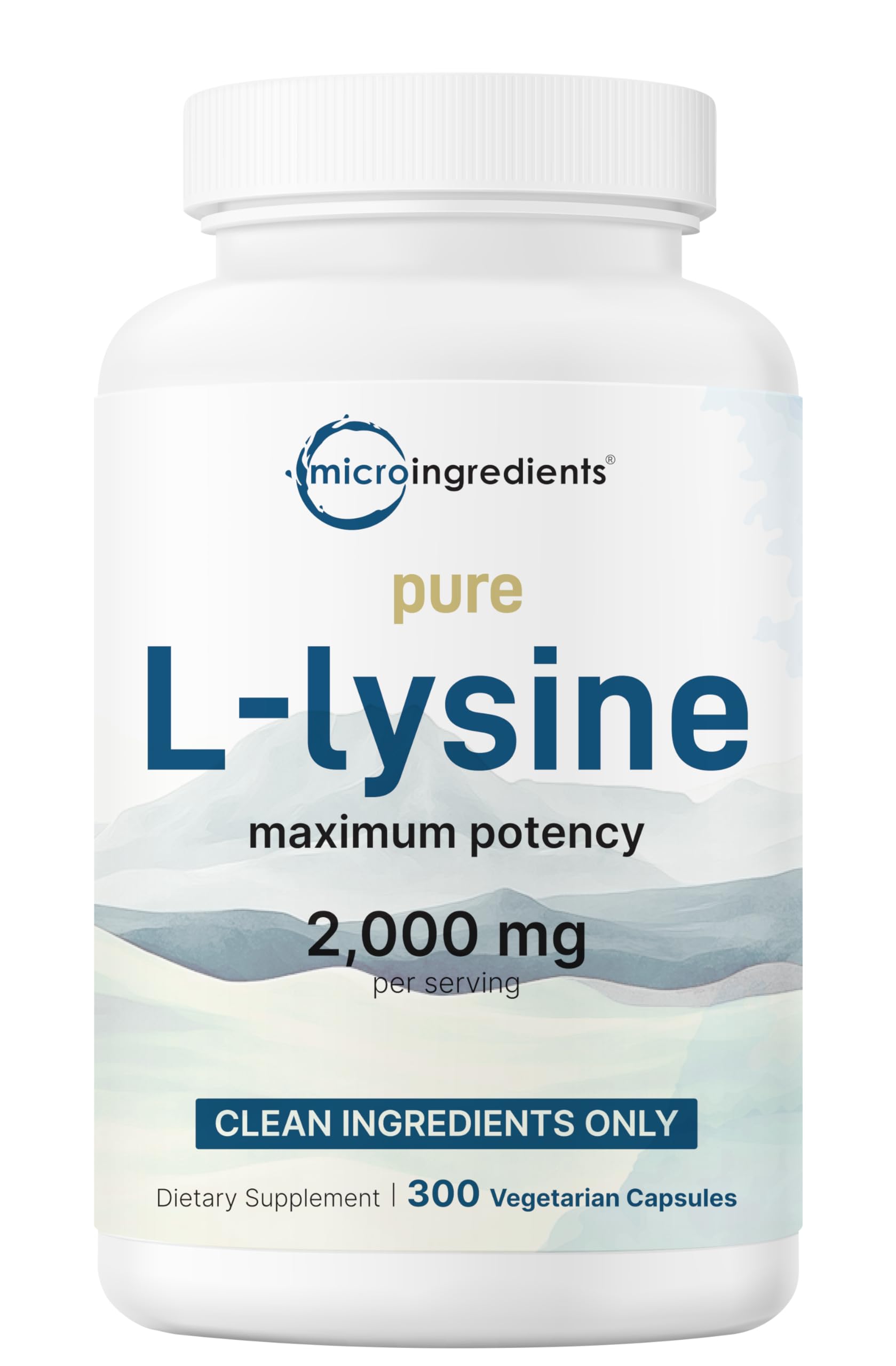 Micro Ingredients L-Lisina HCl frente a la botella, uso diario recomendado para complementar la dieta
