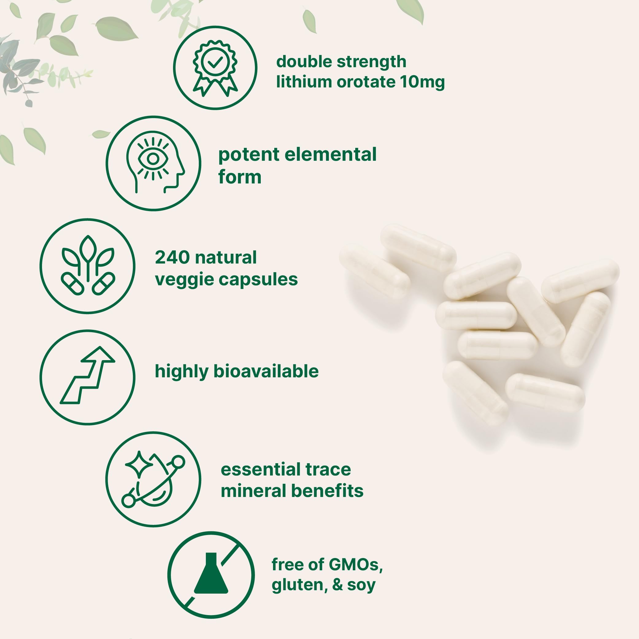 Micro Ingredients Litio Orotate con 240 cápsulas para uso prolongado.